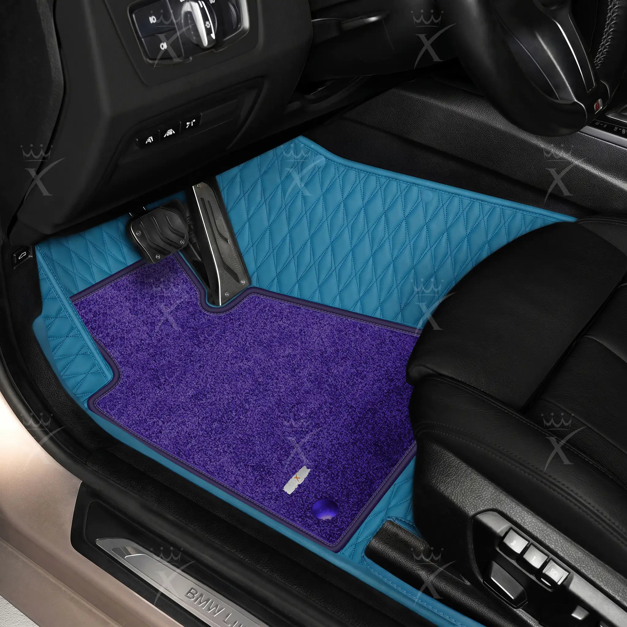 Luxus Twin-Diamond Double Layer Series Floor Mats | Sky Blue & Imperial Violet Top Carpet