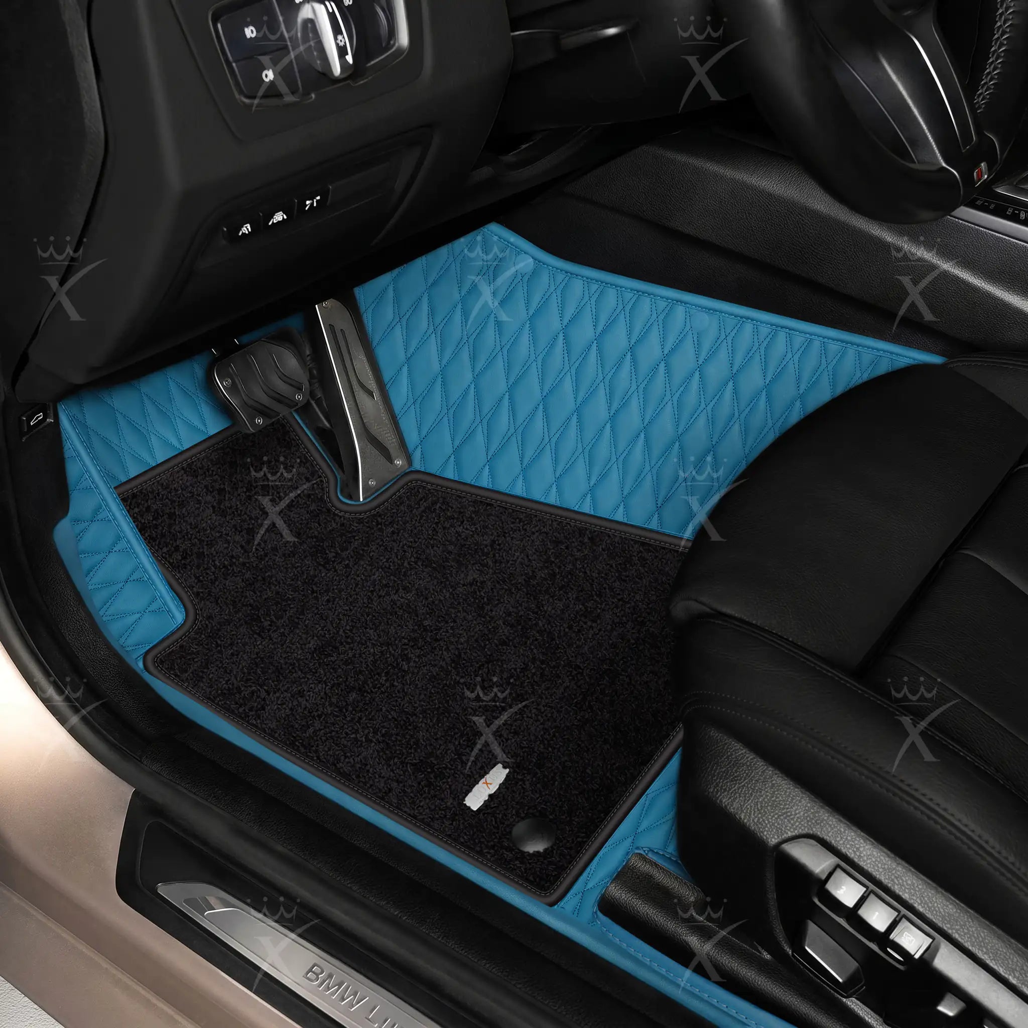 Luxus Twin-Diamond Double Layer Series Floor Mats | Sky Blue & Onyx Charcoal Top Carpet