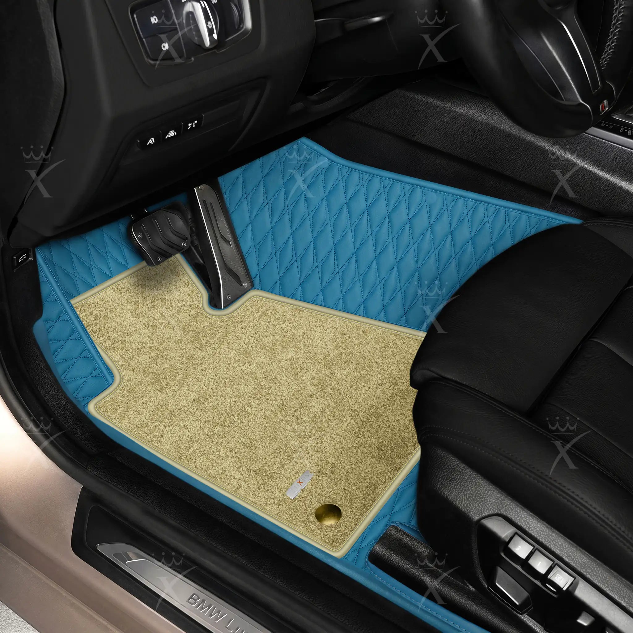 Luxus Twin-Diamond Double Layer Series Floor Mats | Sky Blue & Sahara Stone Top Carpet