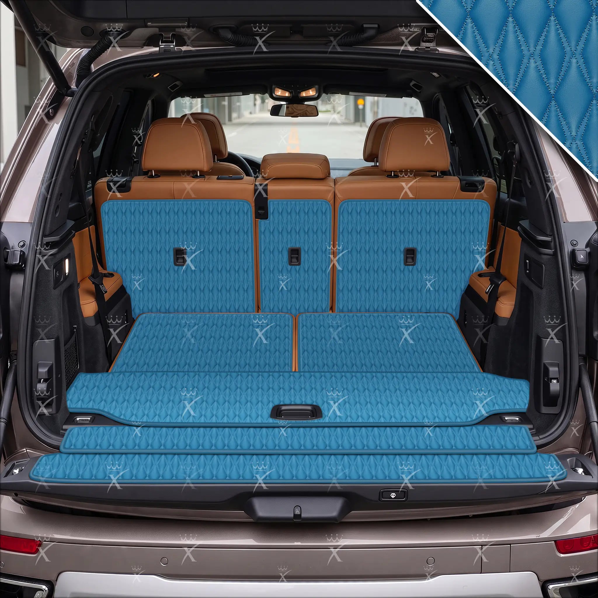 Tappetini per auto Luxus™ - Tappetino per bagagliaio/stivale in pelle di lusso 3D con cuciture nere e nere