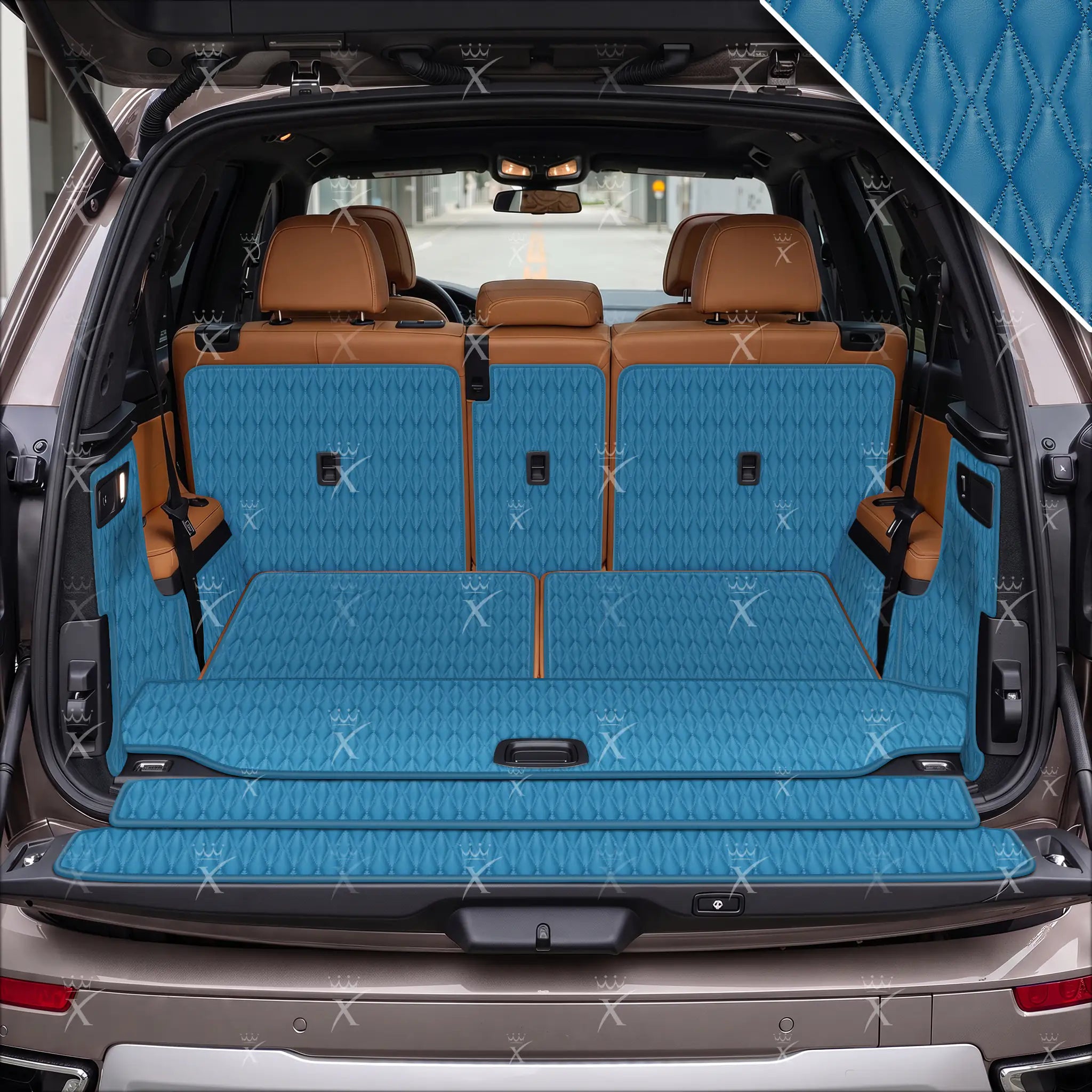 Luxus Car Mats™ – 3D-Luxus-Leder-Kofferraum-/Kofferraummatte in Schwarz und Schwarz mit Nähten