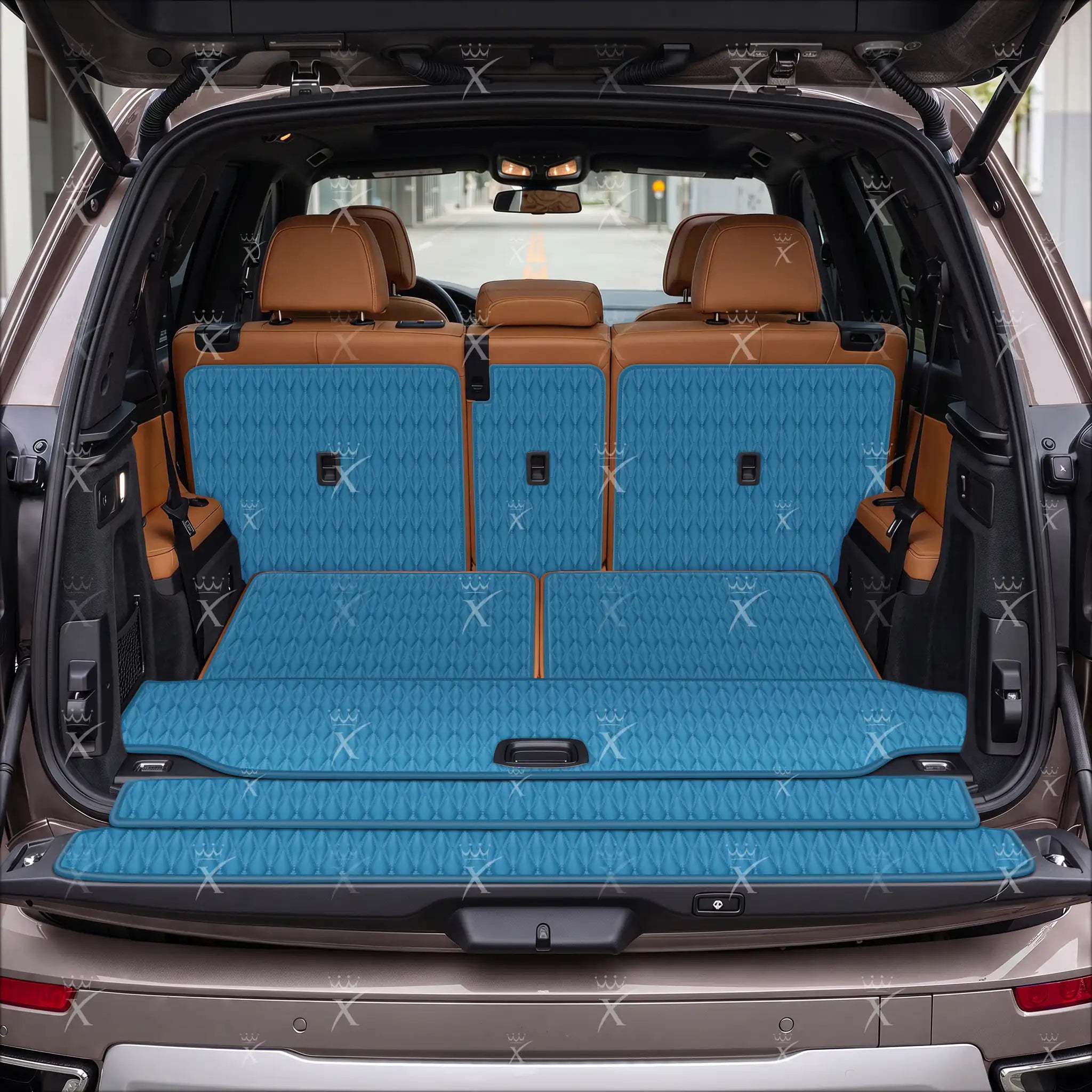 Tappetini per auto Luxus™ - Tappetino per bagagliaio/stivale in pelle di lusso 3D con cuciture nere e nere