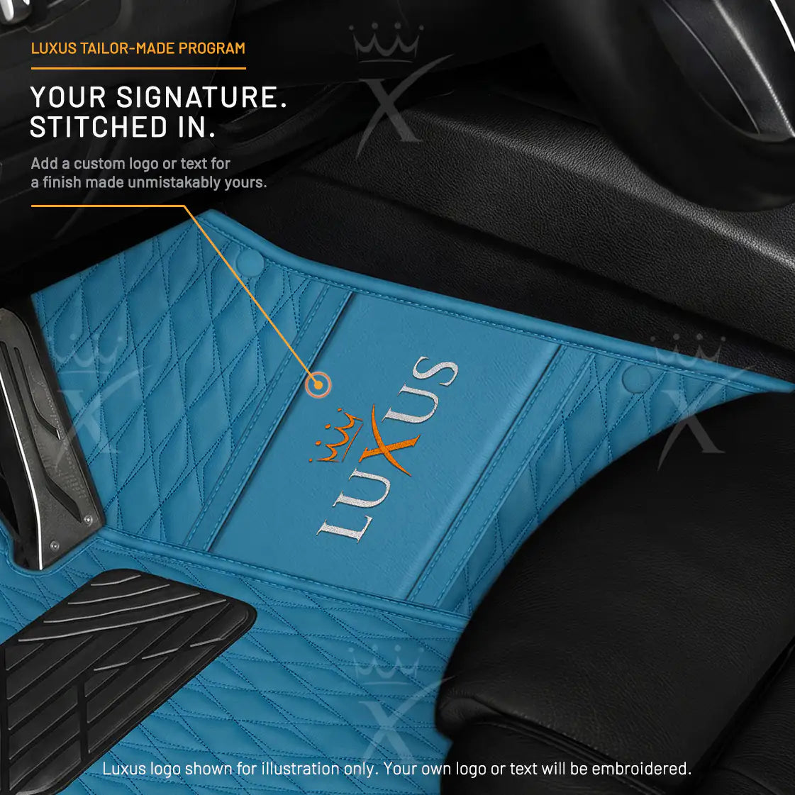 Luxus Twin-Diamond Double Layer Series Floor Mats | Sky Blue & Onyx Charcoal Top Carpet