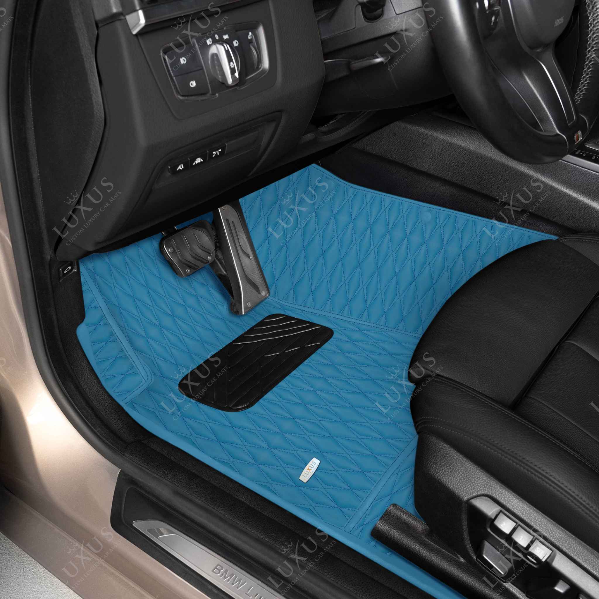 Luxus Premium Twin-Diamond Custom Luxury Car Mats Set | Sky Blue