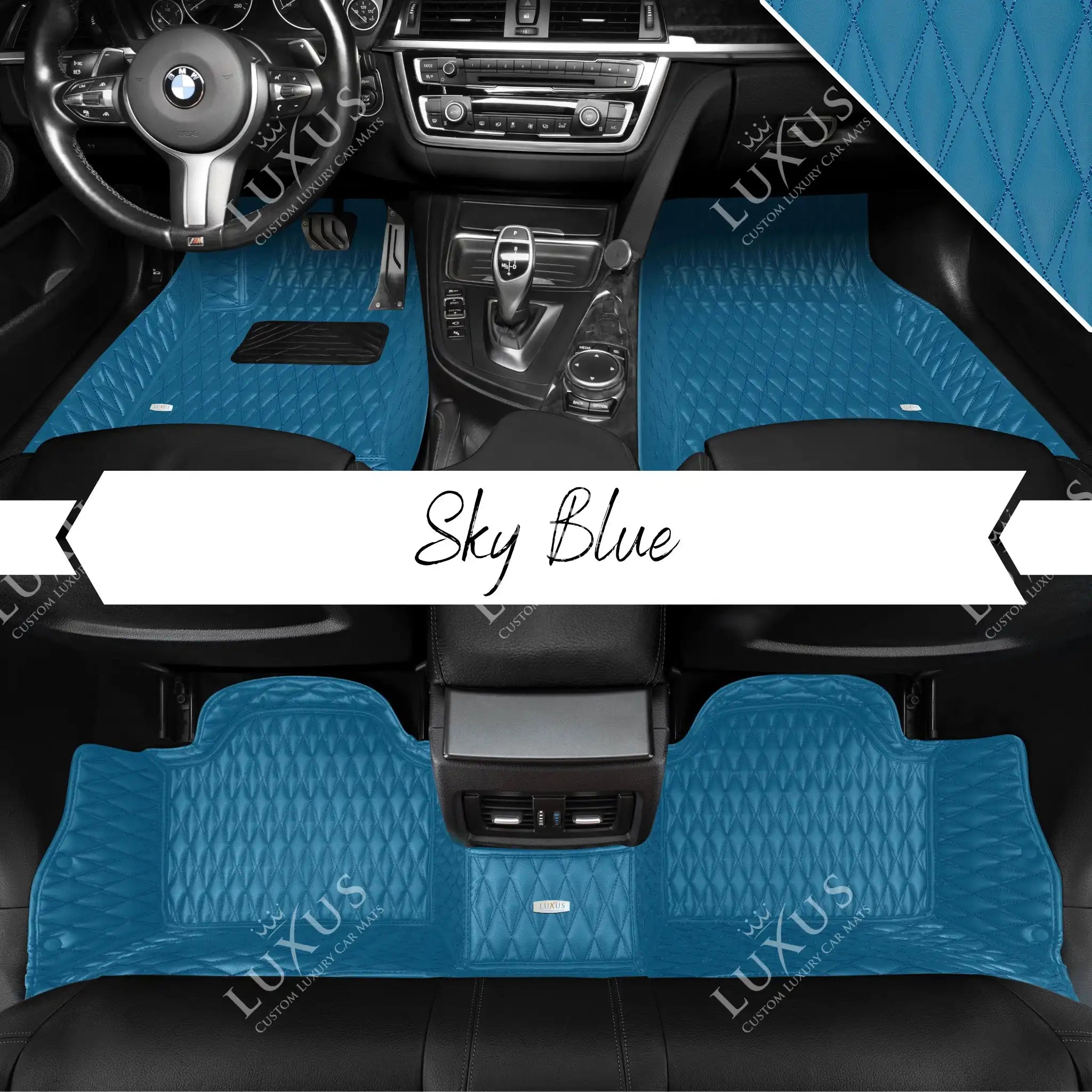 Luxus Premium Twin-Diamond Custom Luxury Car Mats Set | Sky Blue