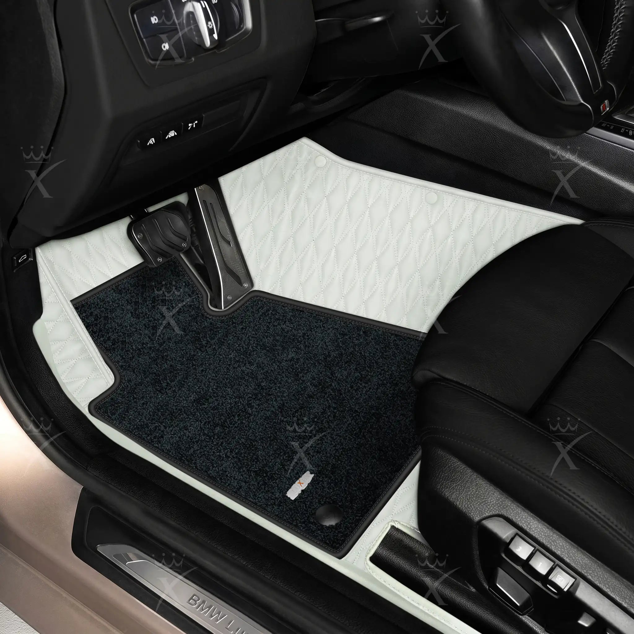 Luxus Twin-Diamond Double Layer Series Floor Mats | Snow White & Obsidian Black Top Carpet