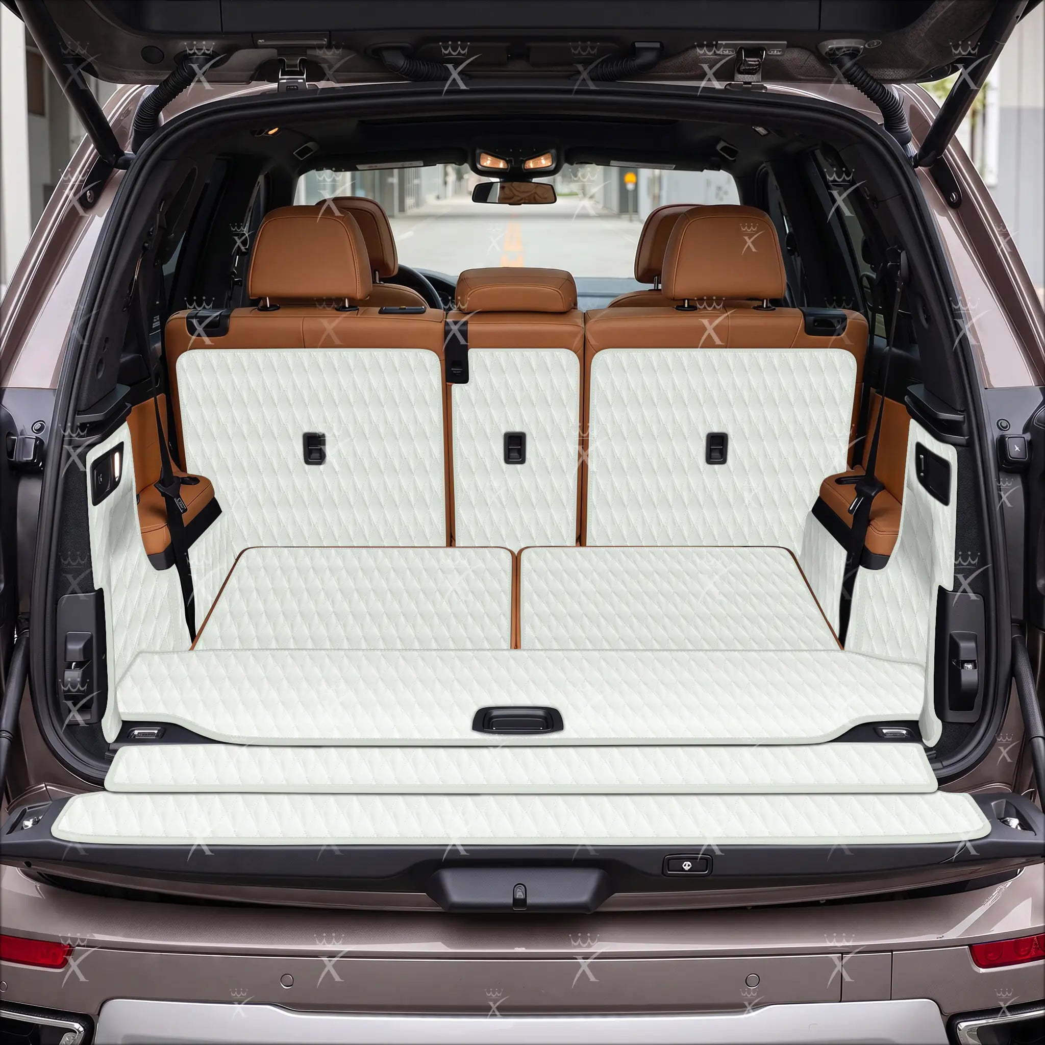 Luxus Car Mats™ – 3D-Luxus-Leder-Kofferraum-/Kofferraummatte in Schwarz und Schwarz mit Nähten