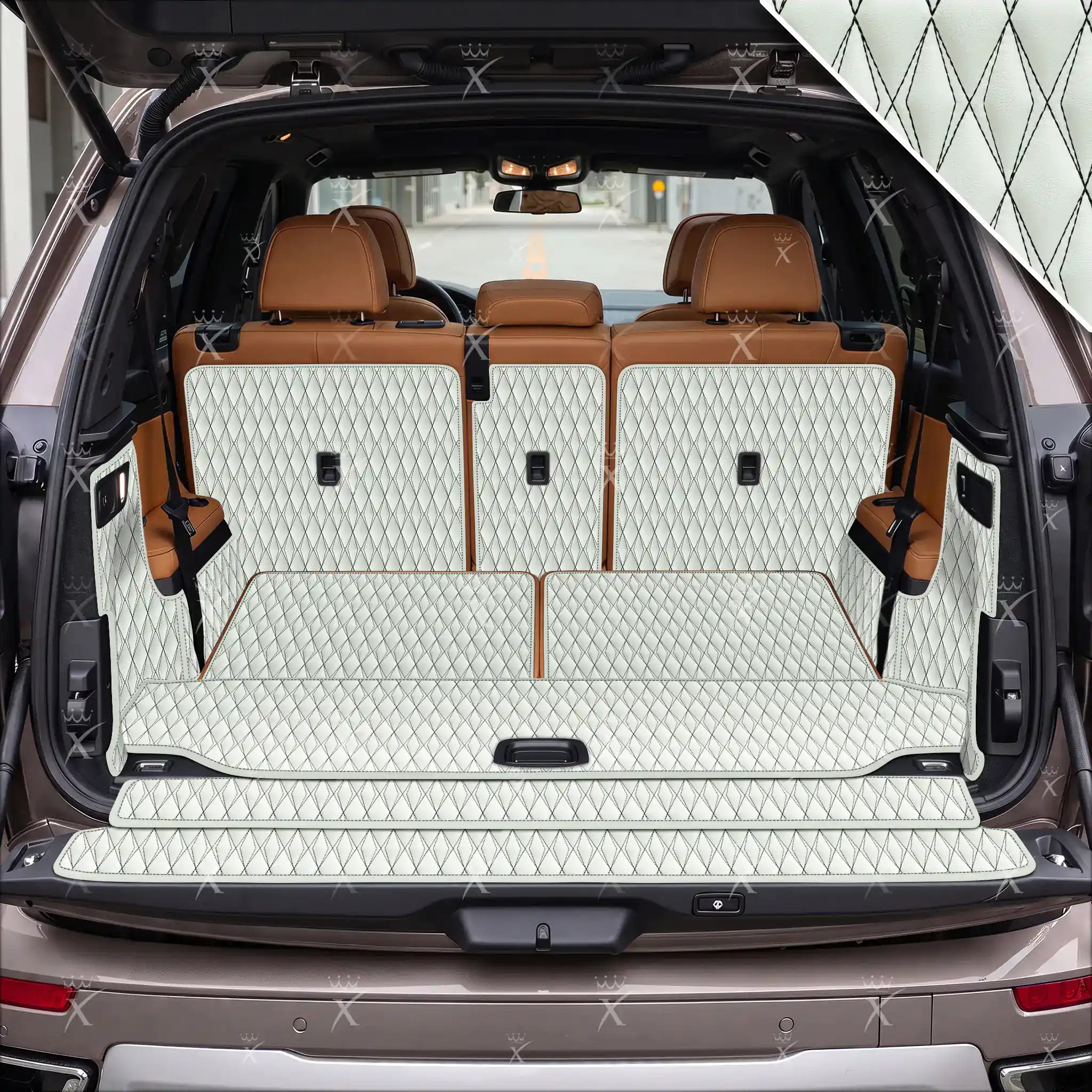 Luxus Car Mats™ – 3D-Luxus-Leder-Kofferraum-/Kofferraummatte in Schwarz und Schwarz mit Nähten