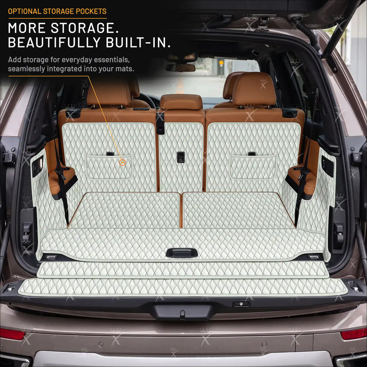 Luxus Twin-Diamond 360Fit Series Trunk Mat | Snow White & Black Stitching