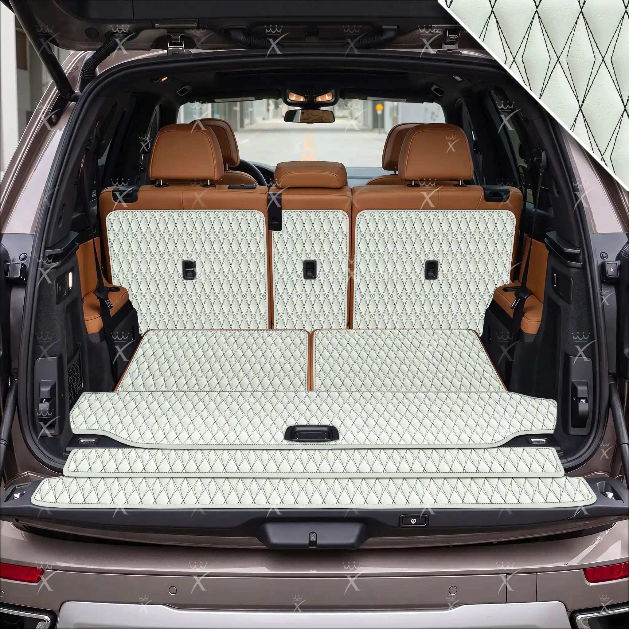Luxus Twin-Diamond XtendFit Series Trunk Mat | Snow White & Black Stitching