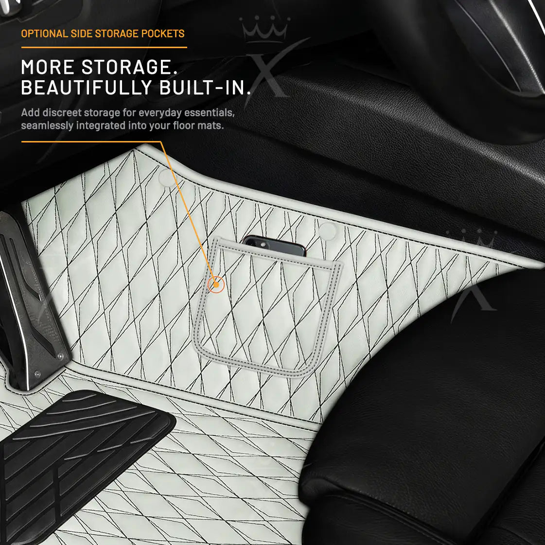 Luxus Twin-Diamond Double Layer Series Floor Mats | Snow White & Black Stitching & Graphite Shadow Top Carpet
