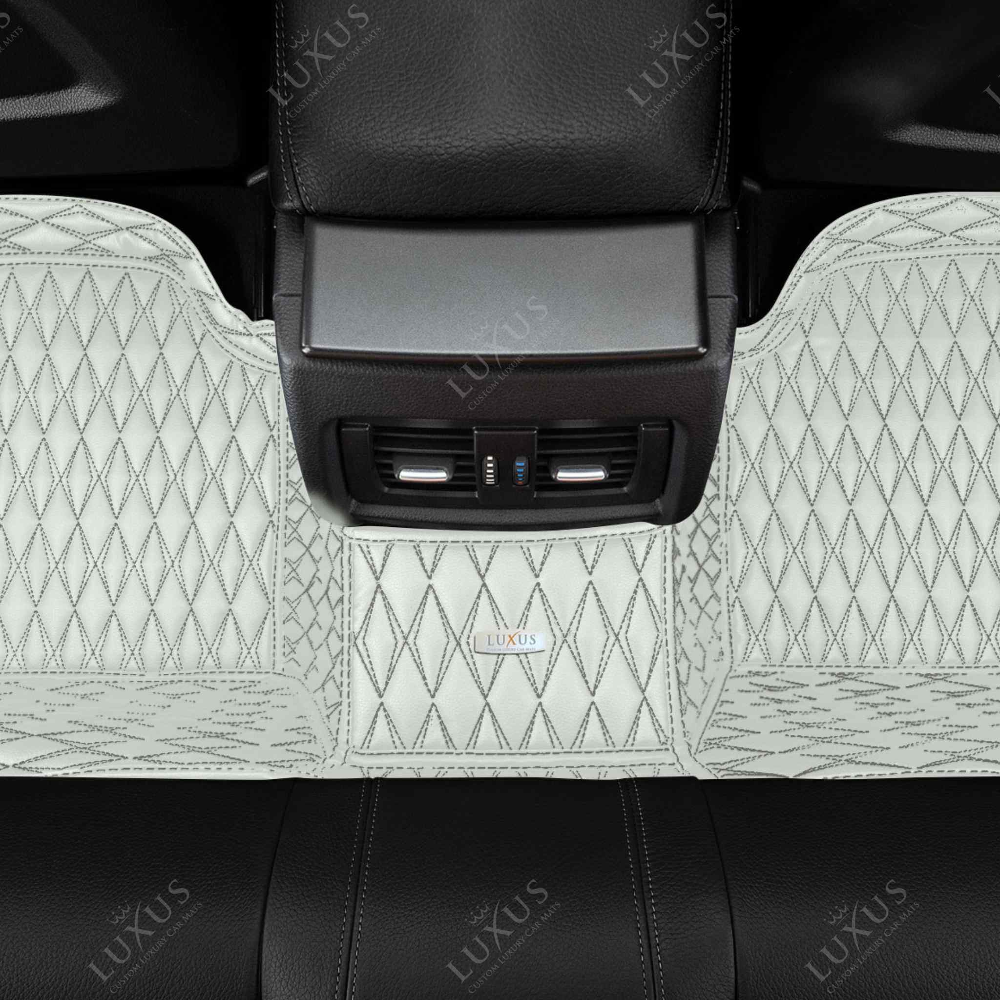 Luxus Premium Twin-Diamond Custom Luxury Car Mats Set | Snow White Black Stitching