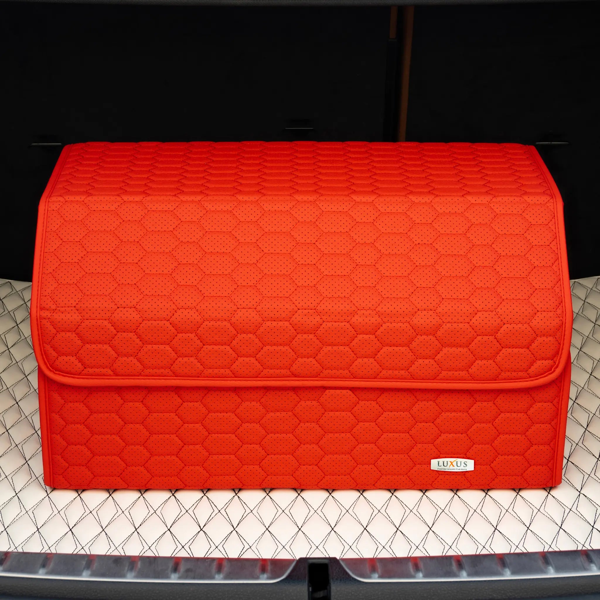 Luxus Premium Trunk Organizer | Ferrari Red Honeycomb Stitching