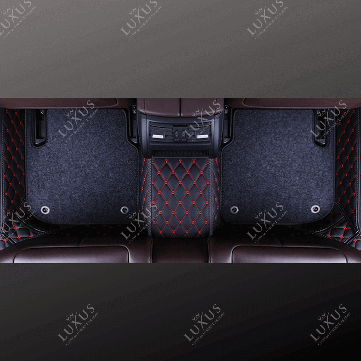 Black & Red Diamond Stitching & Grey Carpet | Double Layer Luxury Car Mats Set