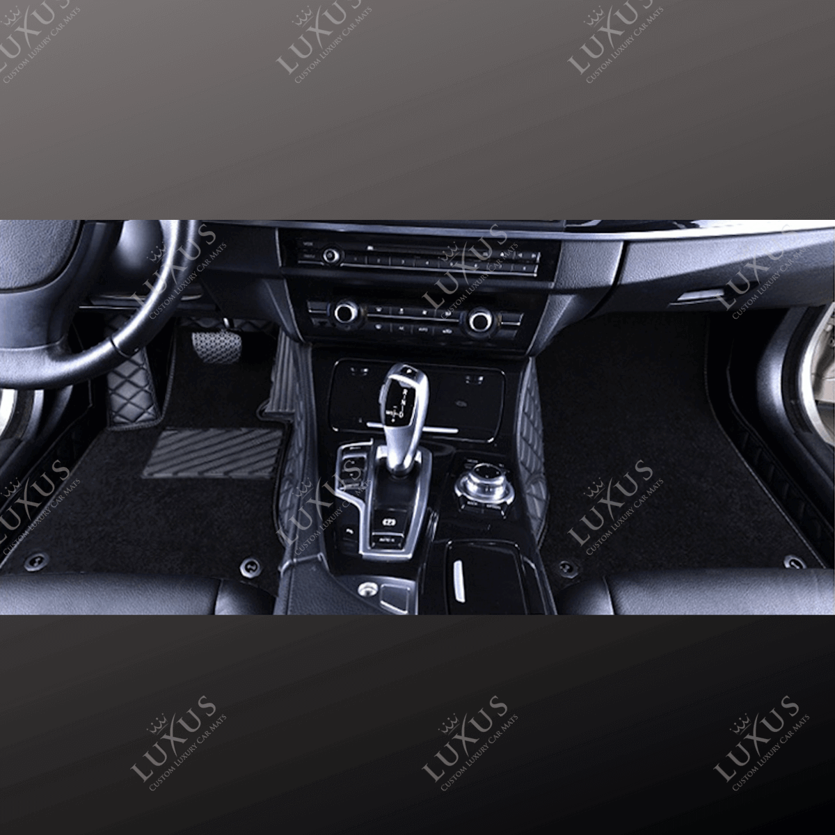 Black & Black Stitching Diamond Base & Black Top Carpet Double Layer Luxury Car Mats Set