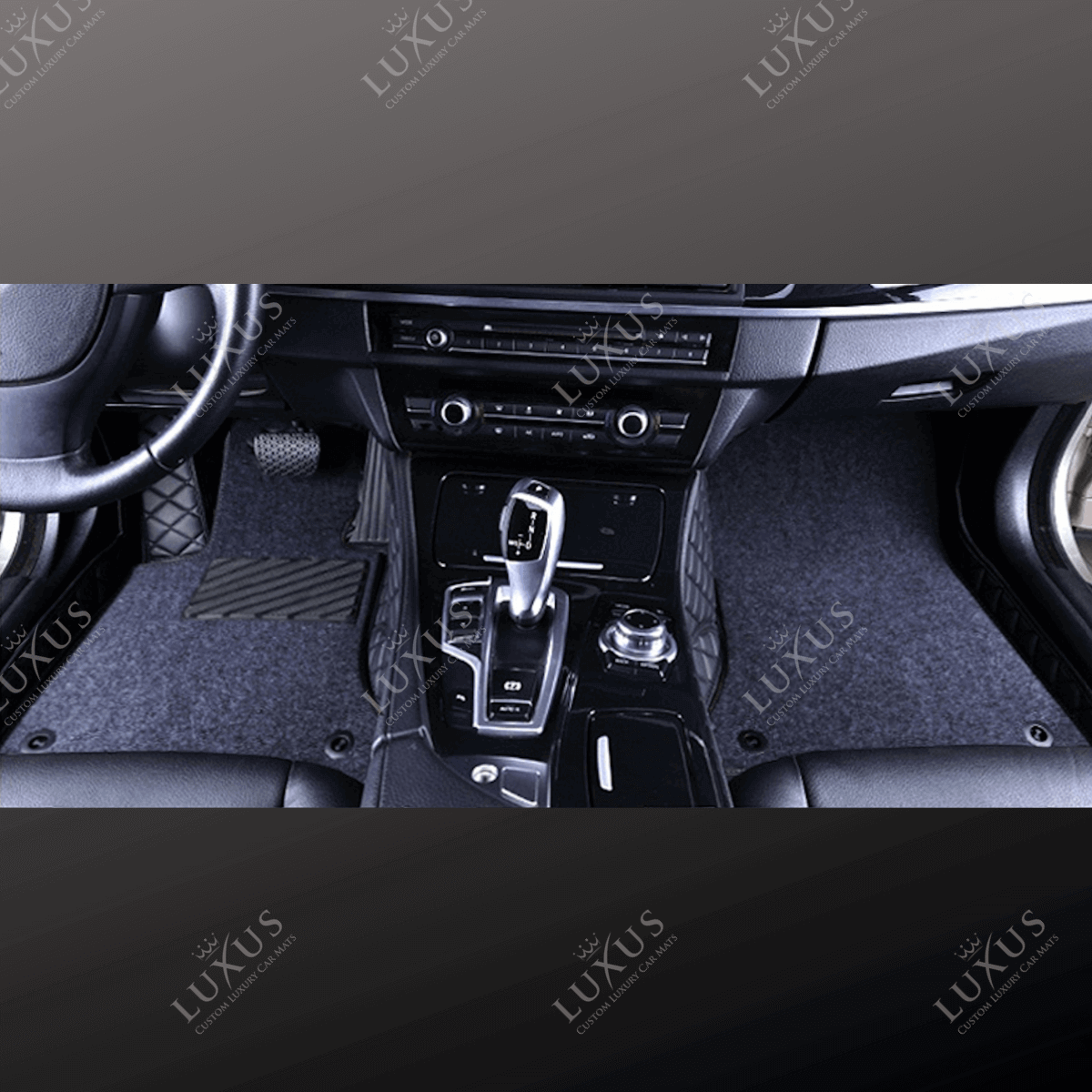 Black & Black Diamond Stitching Base & Grey Top Carpet Double Layer Luxury Car Mats Set