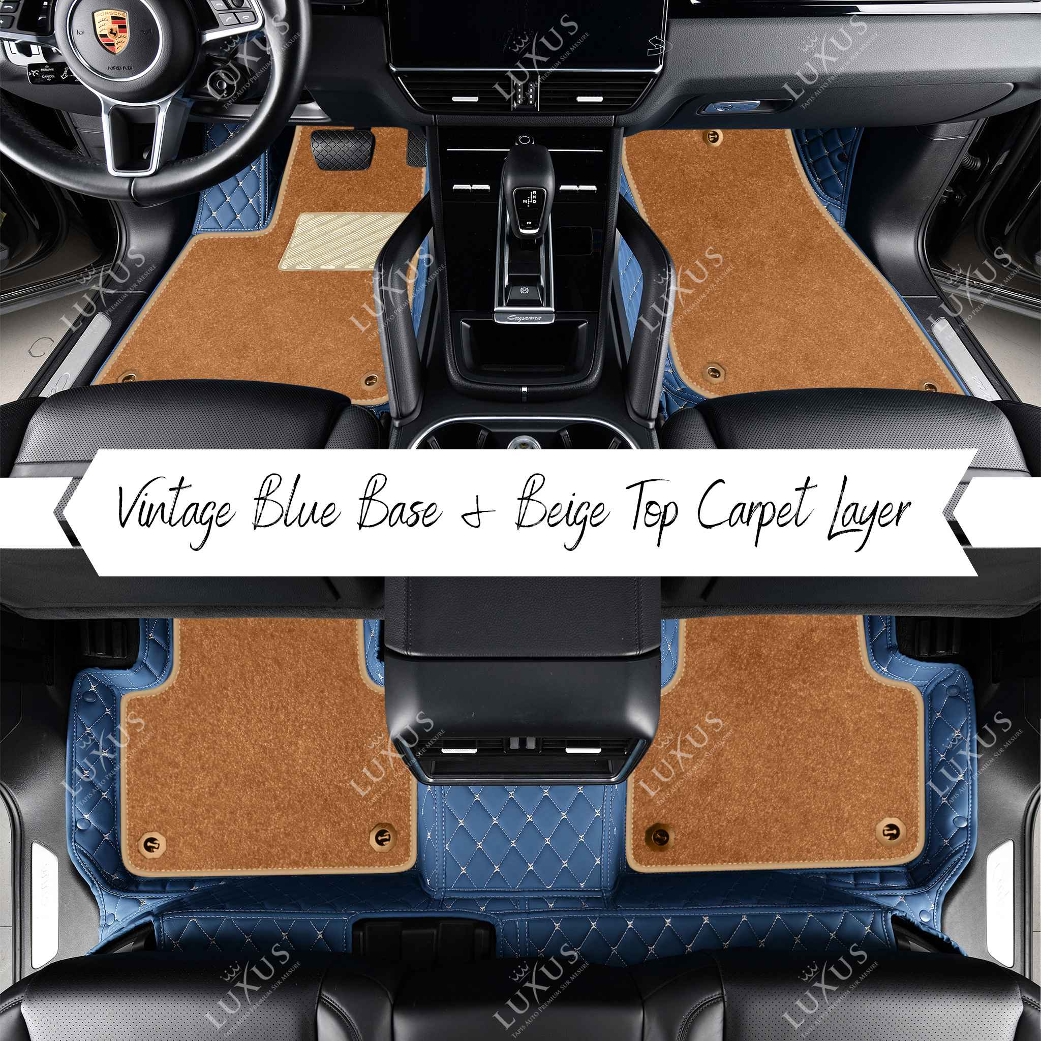 Luxus Car Mats™ - svart og blå søm Luksus bilmattesett