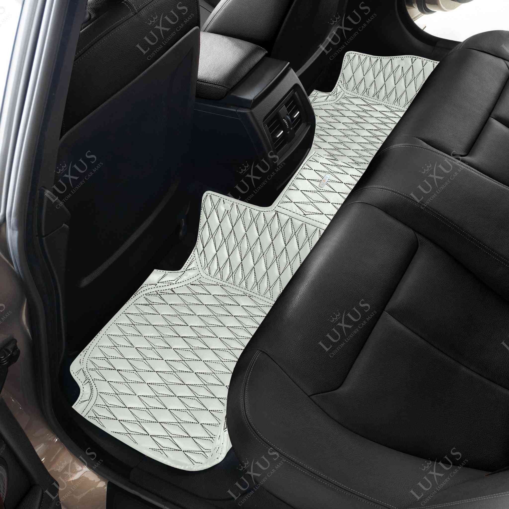 Luxus Premium Twin-Diamond Custom Luxury Car Mats Set | Snow White Black Stitching