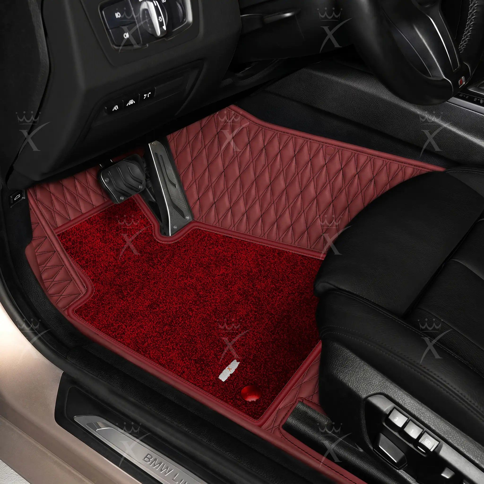 Luxus Twin-Diamond Double Layer Series Floor Mats | Wine Red & Bordeaux Wine Top Carpet