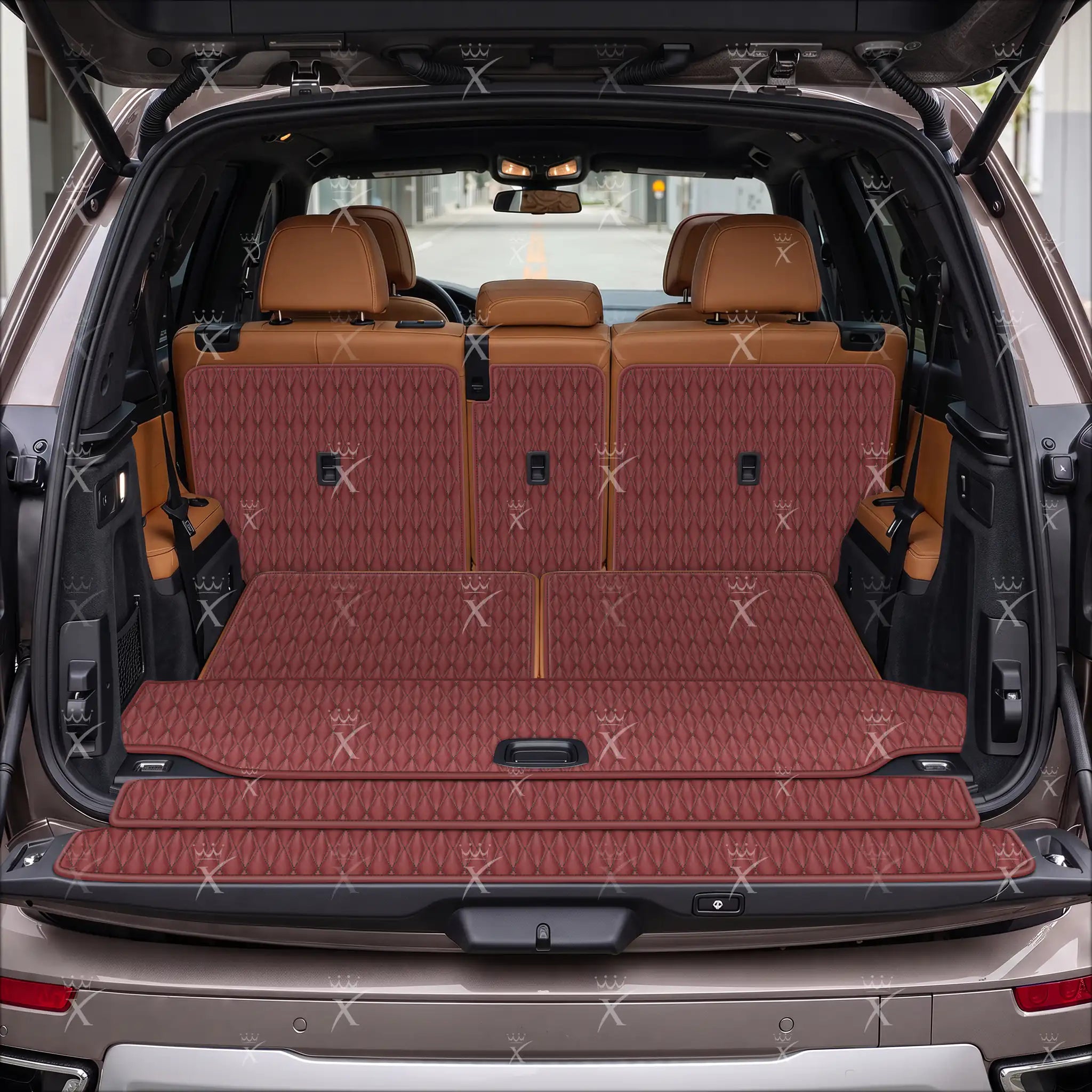 Tappetini per auto Luxus™ - Tappetino per bagagliaio/stivale in pelle di lusso 3D con cuciture nere e nere