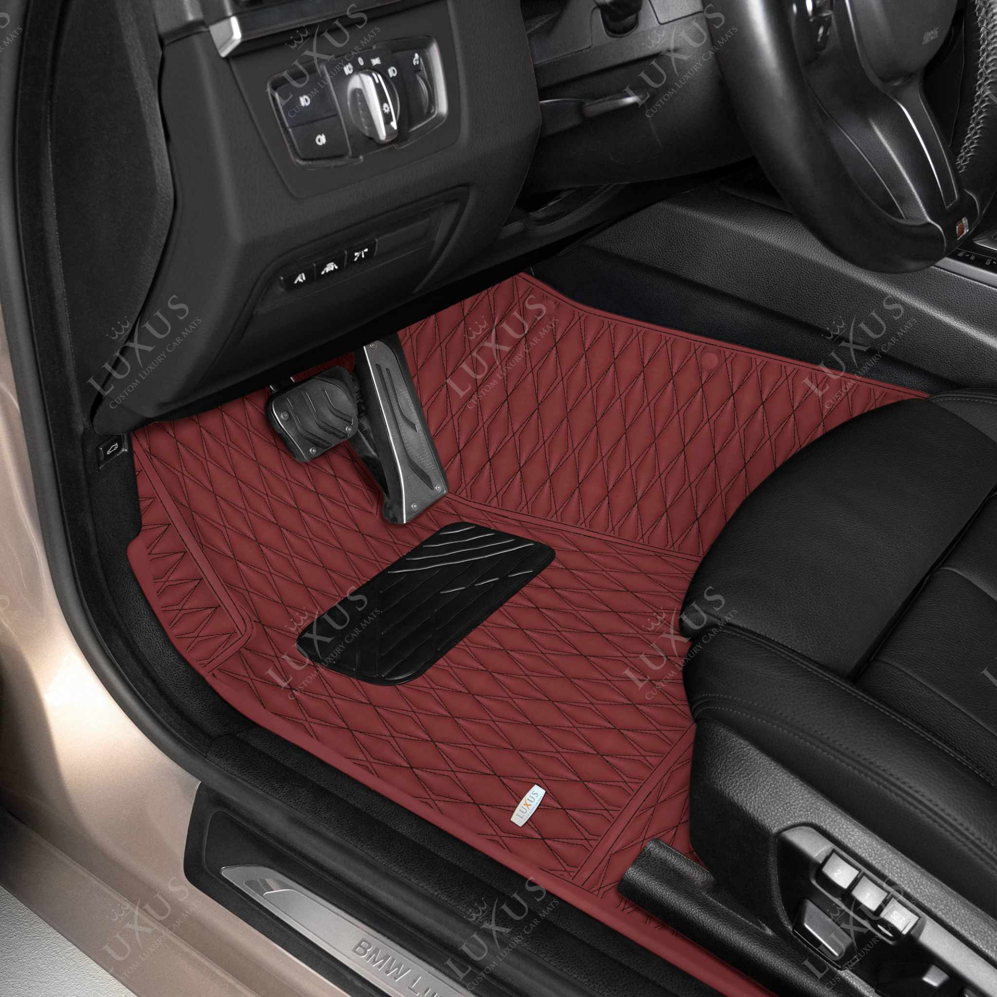 Luxus Premium Twin-Diamond Custom Luxury Car Mats Set | Wine Red