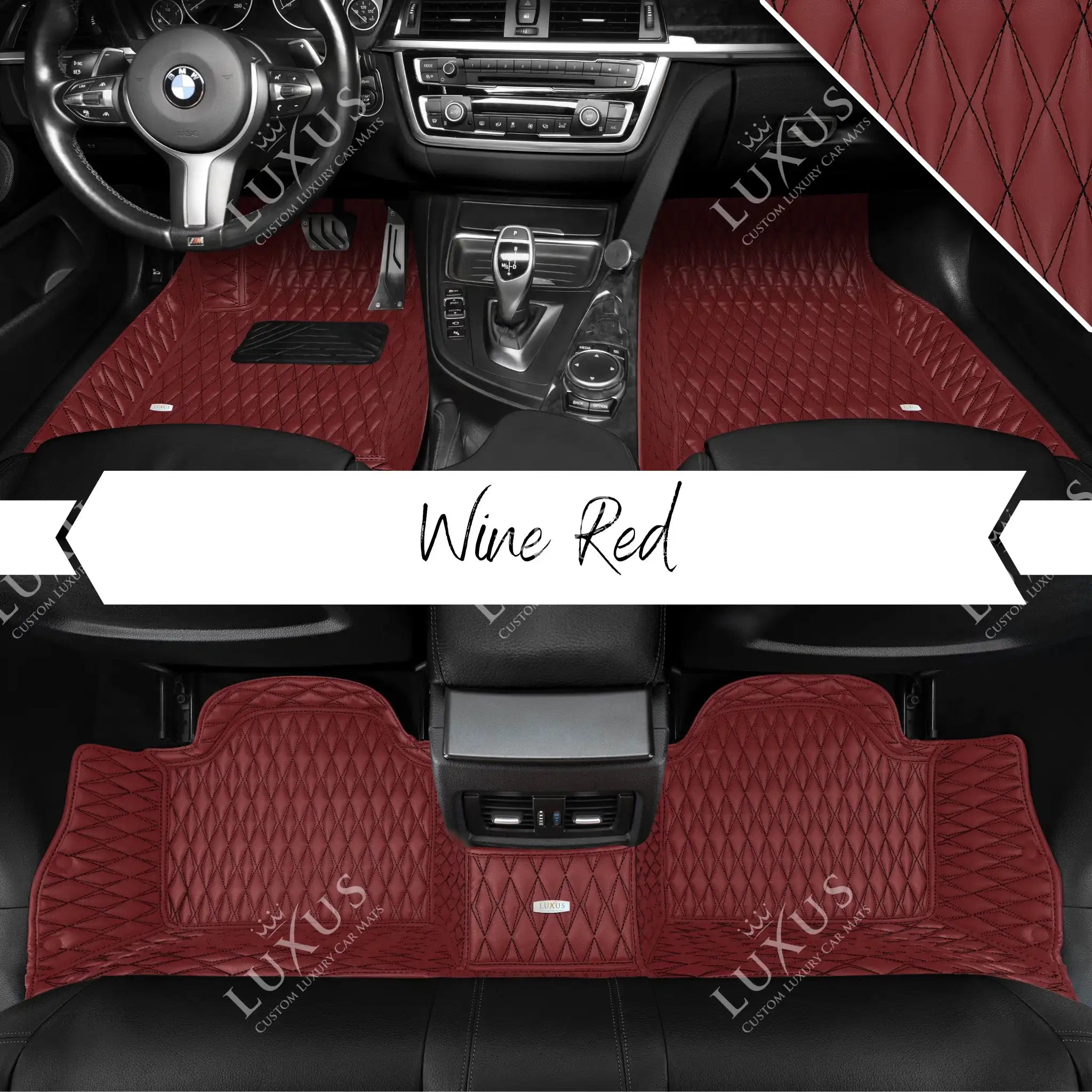 Luxus Premium Twin-Diamond Custom Luxury Car Mats Set | Wine Red