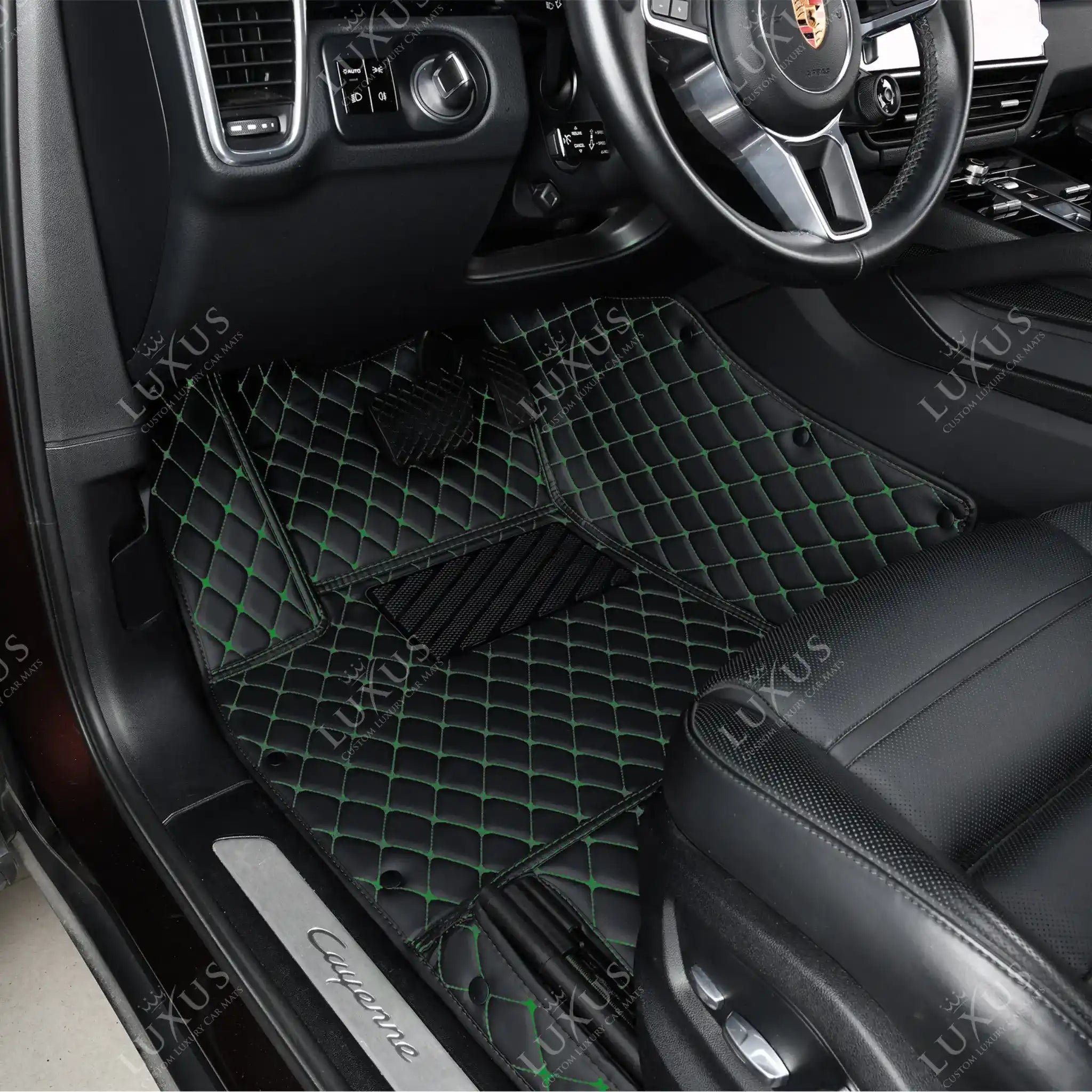 Black & Green Stitching Diamond Luxury Car Mats Set