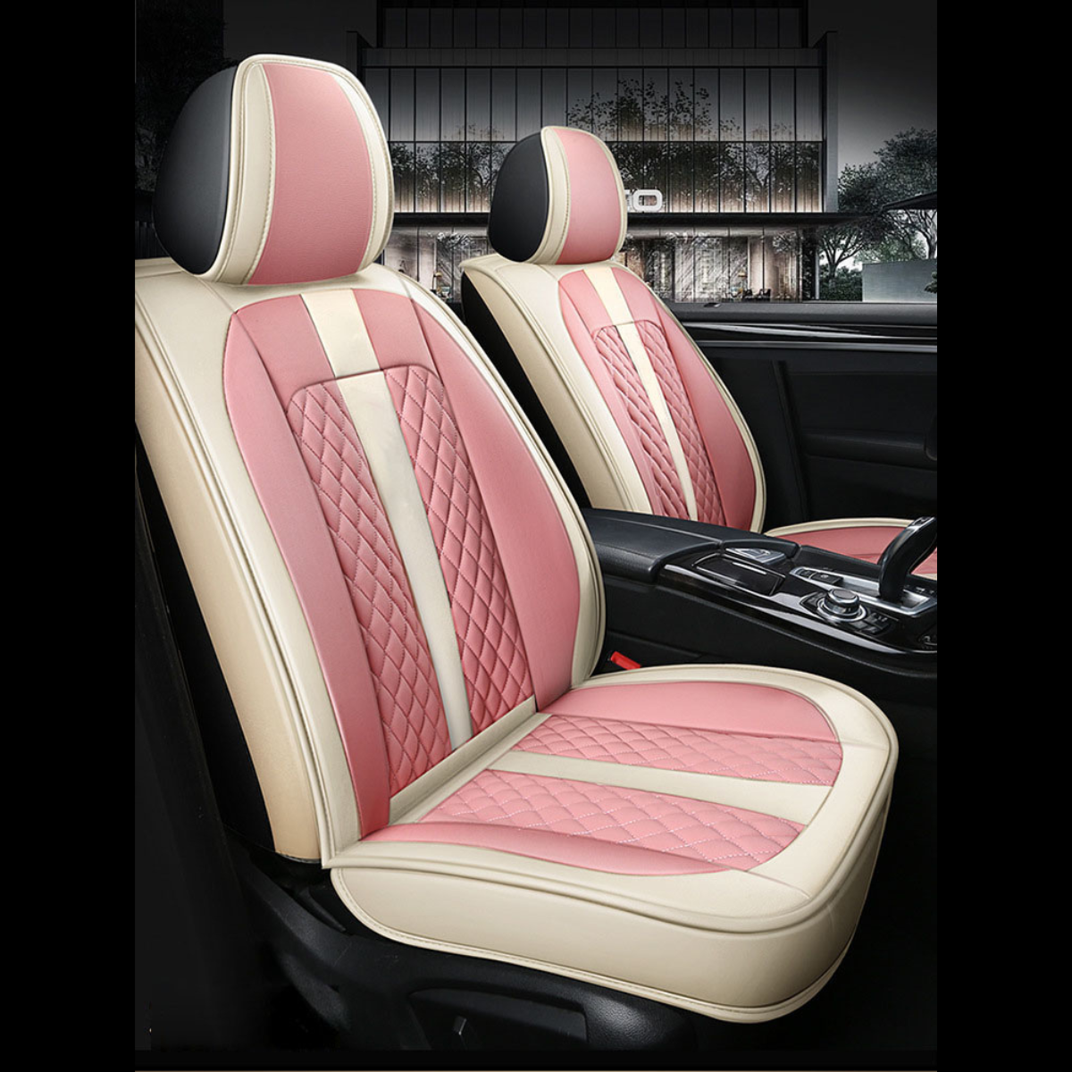 Luxury Car Seat Cover Beige Universal PU Leather Car Seat Covers