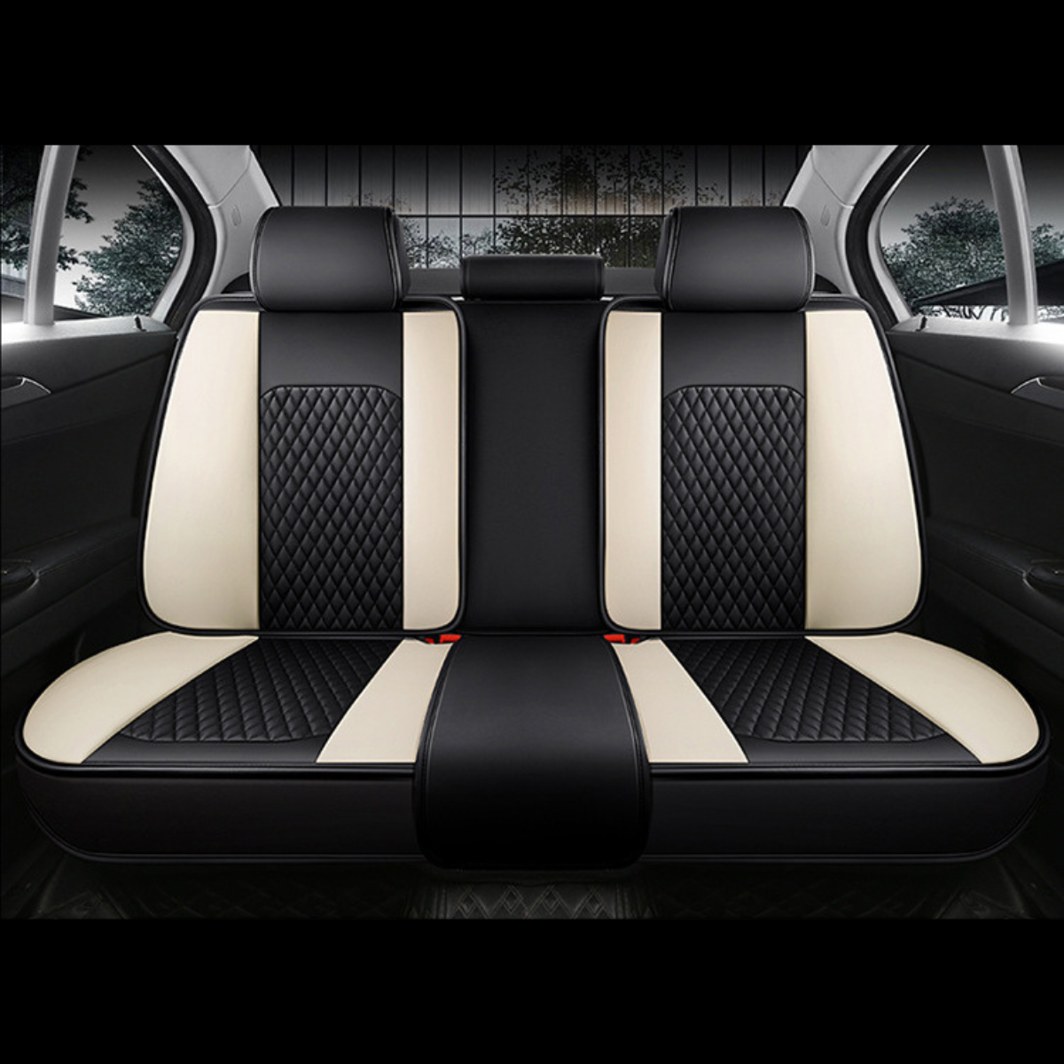 Black & Beige Eco-Leather Universal Diamond Stitching Luxury Seat Covers