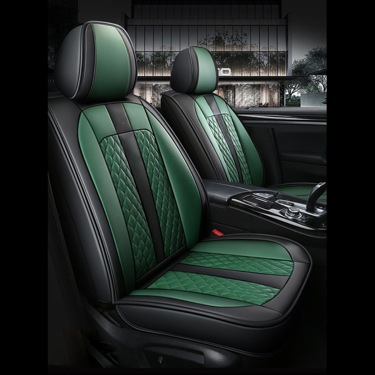 Black  Emerald Green Universal Diamond Stitching Luxury Seat Covers
