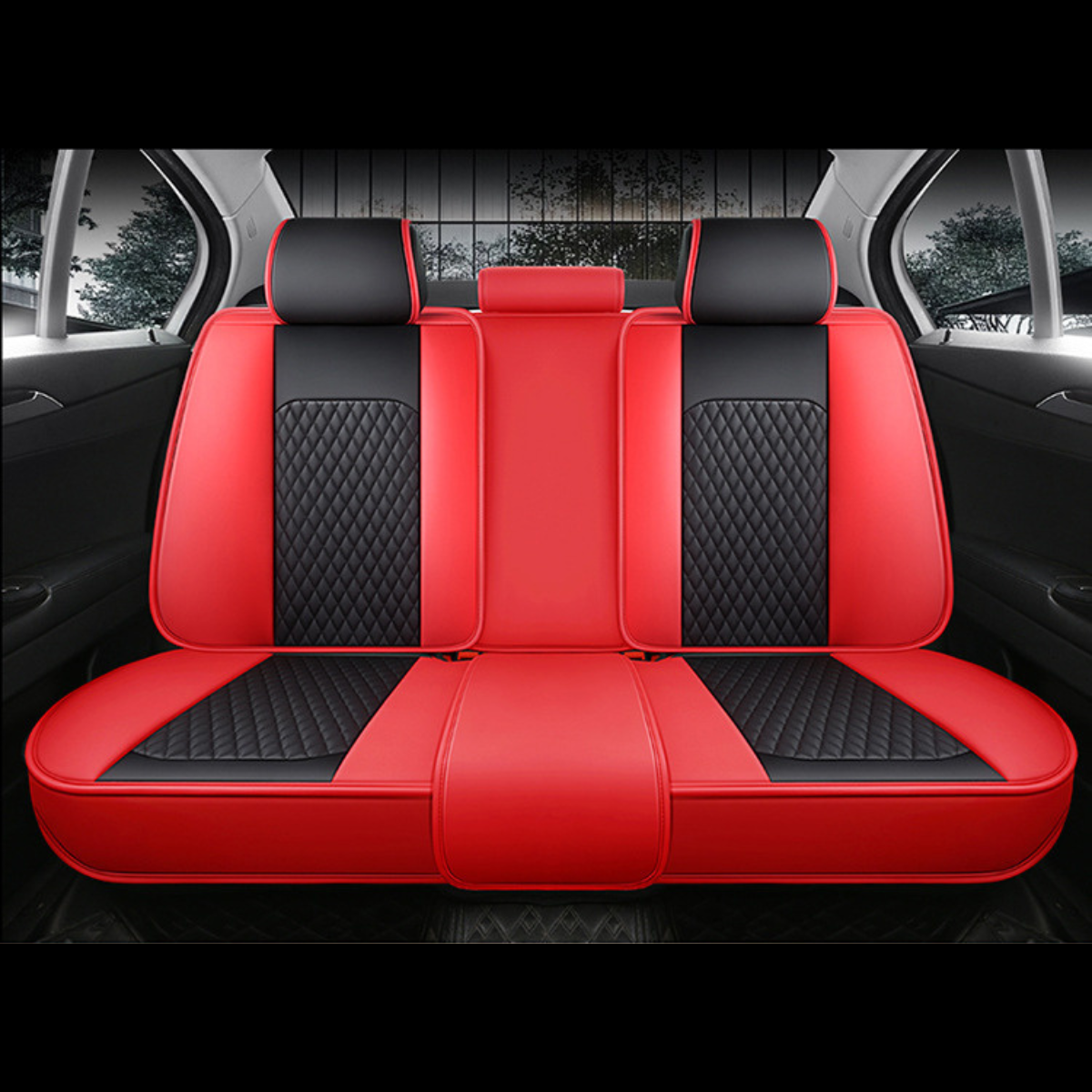 Black & Ferrari Red Universal Diamond Stitching Luxury Seat Covers