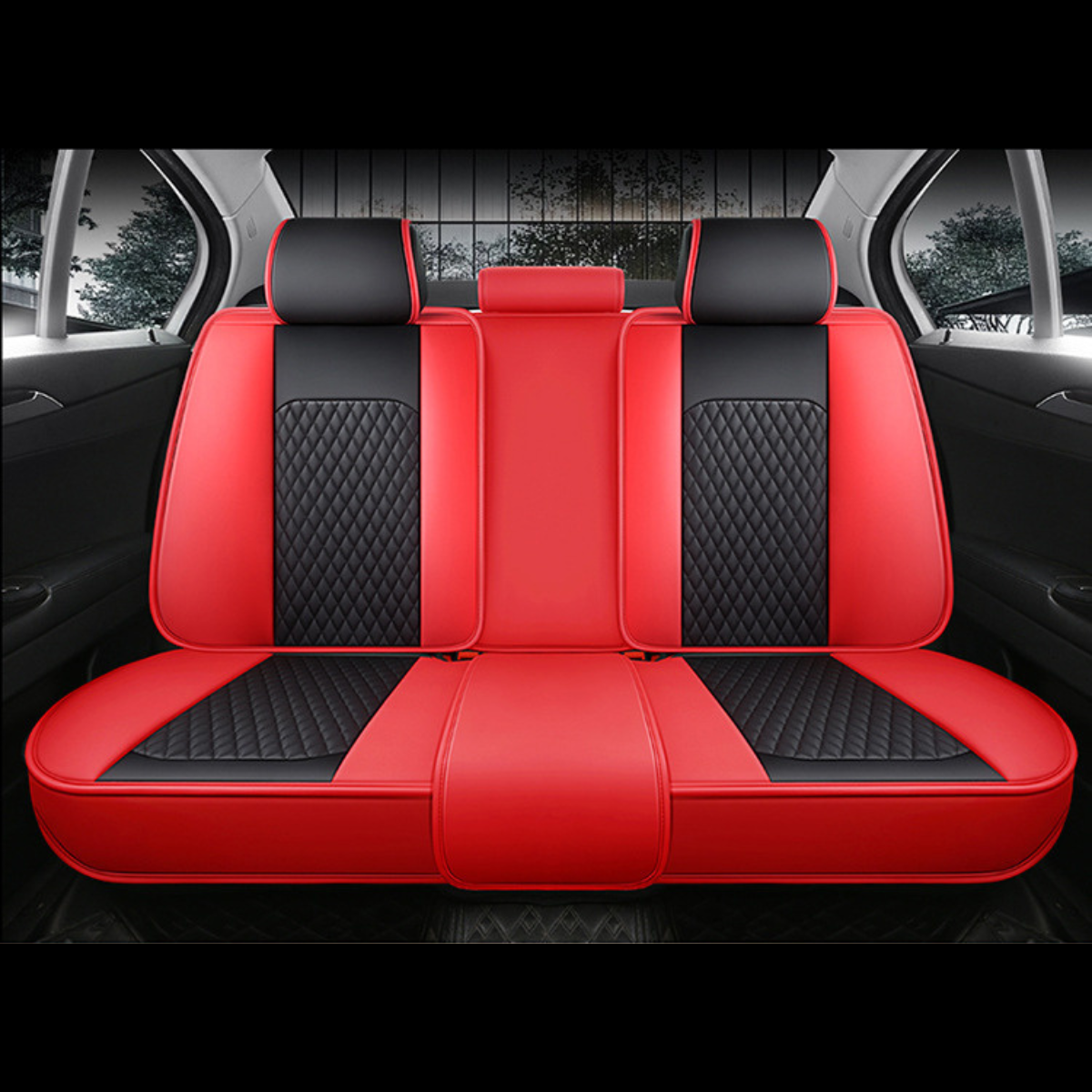 Black & Ferrari Red Eco-Leather Universal Diamond Stitching Luxury Seat Covers