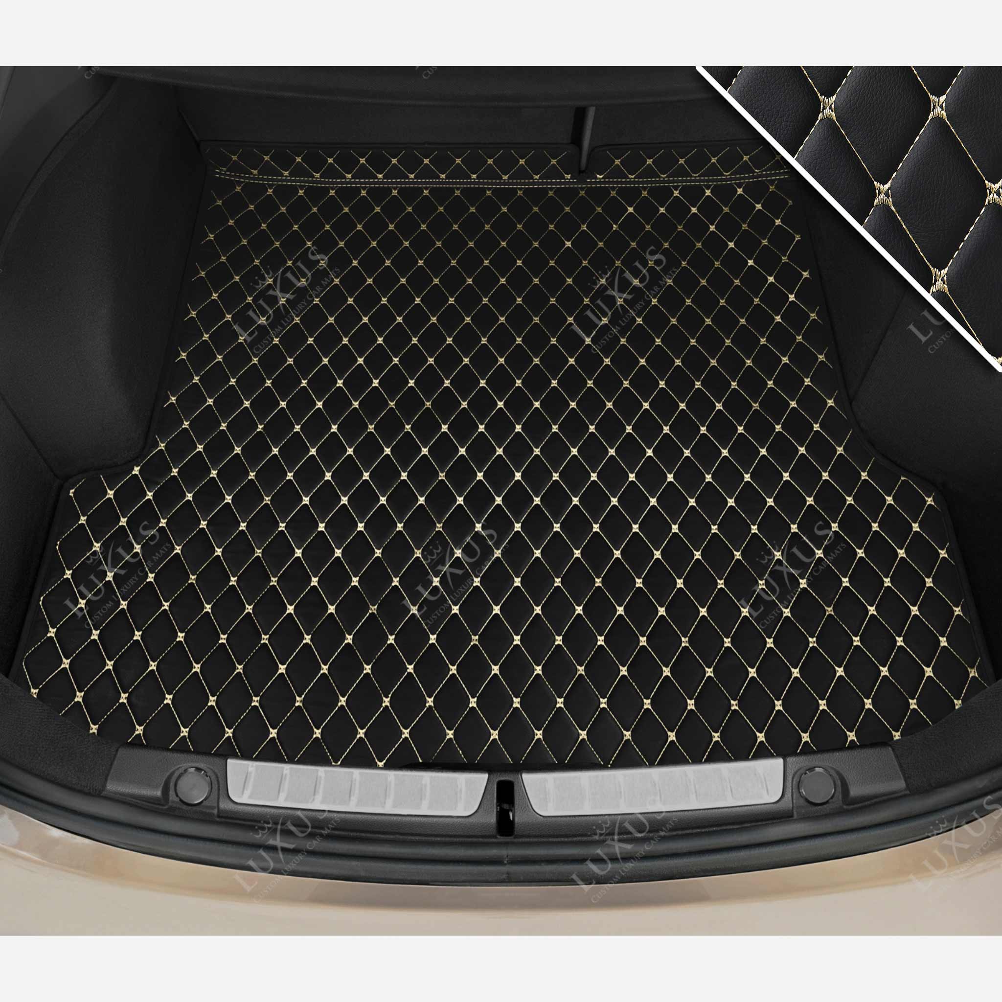 Luxus Car Mats™ – Luxus-Leder-Kofferraum-/Kofferraummatte mit schwarzen und beigen Nähten