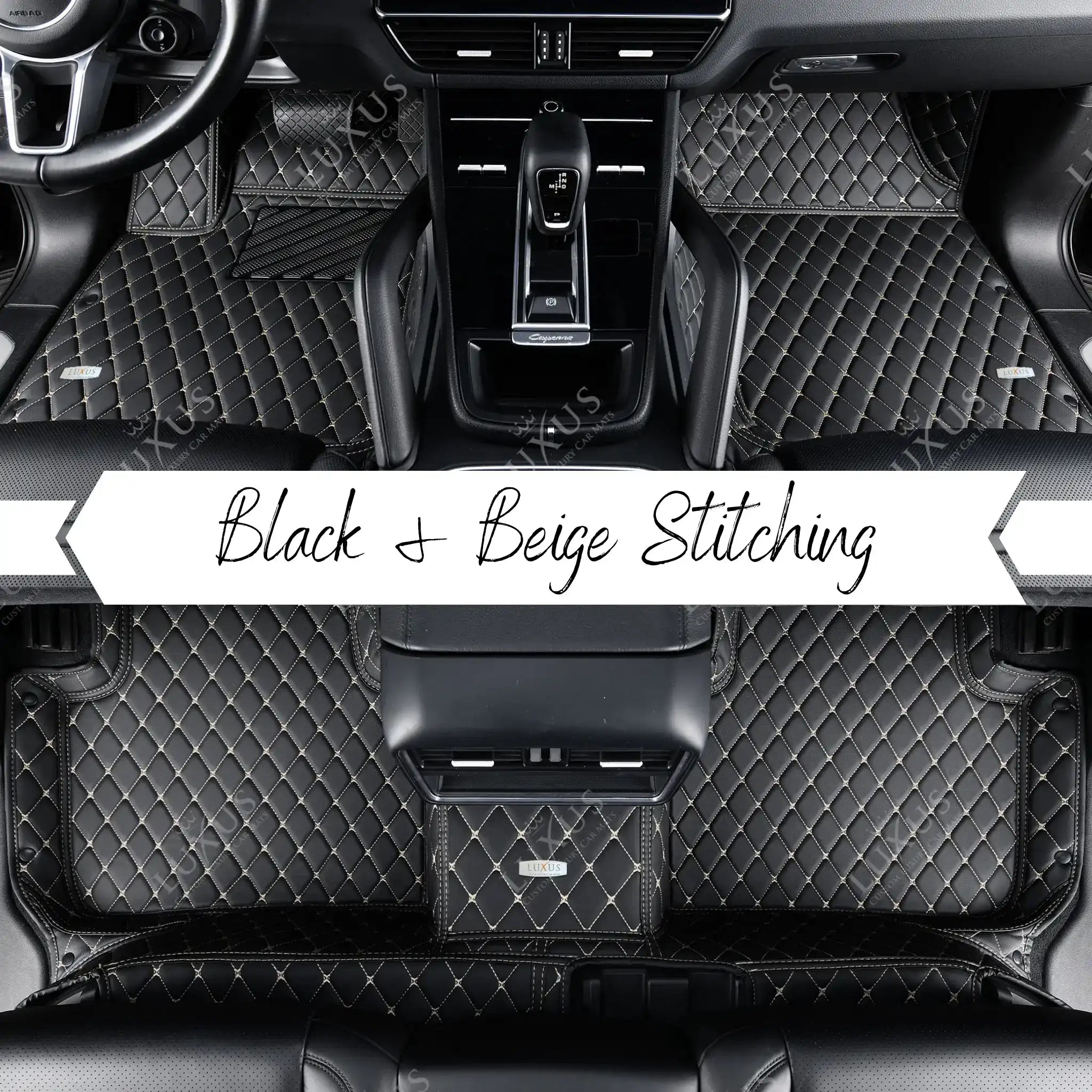 Black & Beige Stitching Diamond Luxury Car Mats Set