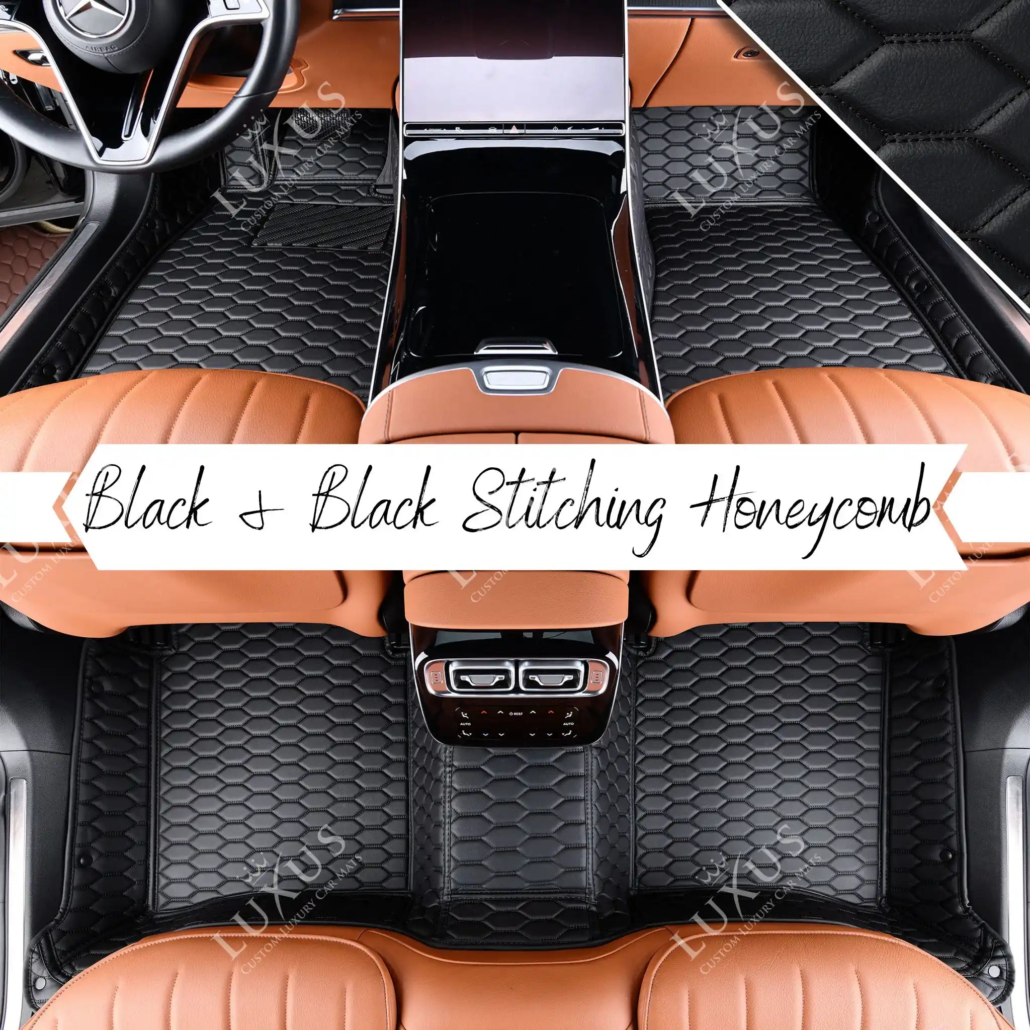Luxus Premium Honeycomb Custom Car Mats Set | Black & Black Stitching