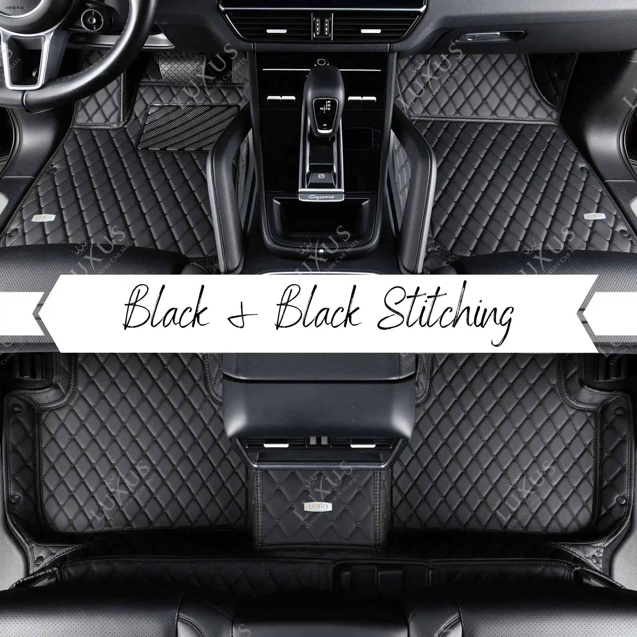 Black & Black Stitching Diamond Luxury Car Mats Set