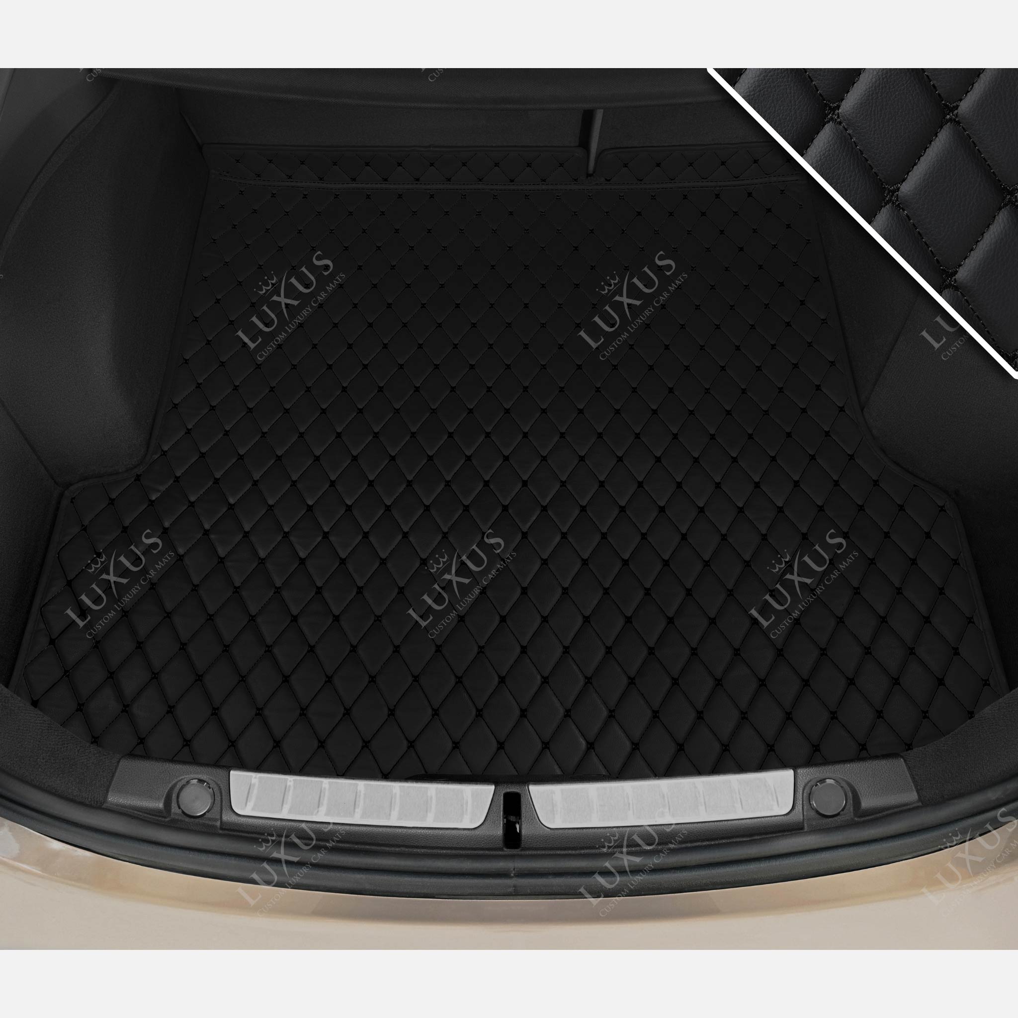 Tappetini per auto Luxus™ - Tappetino per bagagliaio/stivale in pelle di lusso con cuciture nere e nere