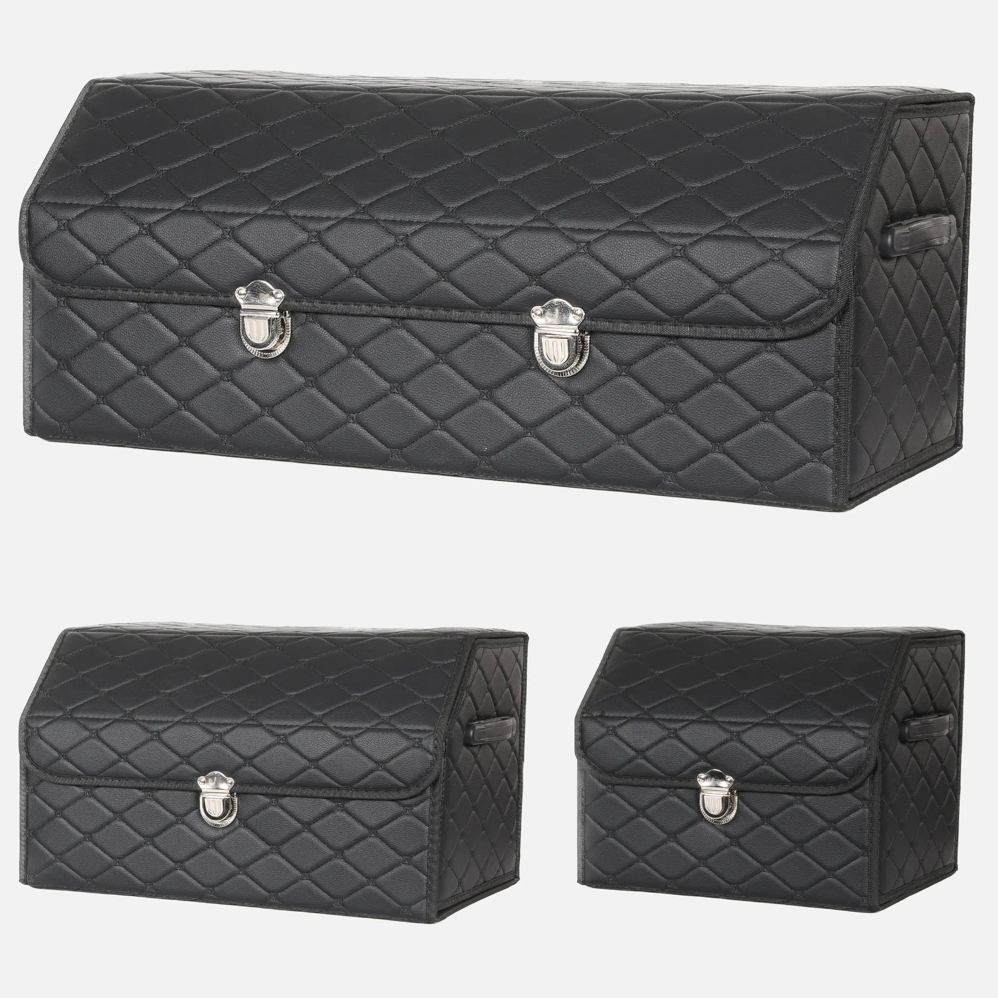 Black & Black Stitching Diamond Trunk Organizer