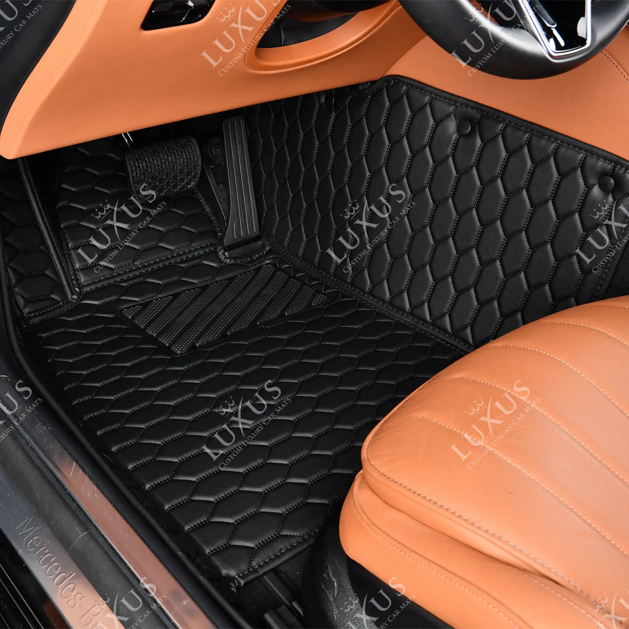 Luxus Premium Honeycomb Custom Car Mats Set | Black & Black Stitching