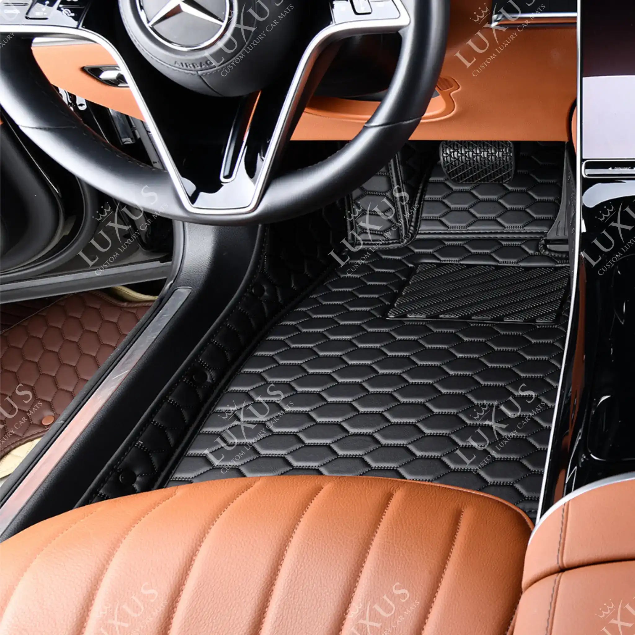 Luxus Premium Honeycomb Custom Car Mats Set | Black & Black Stitching