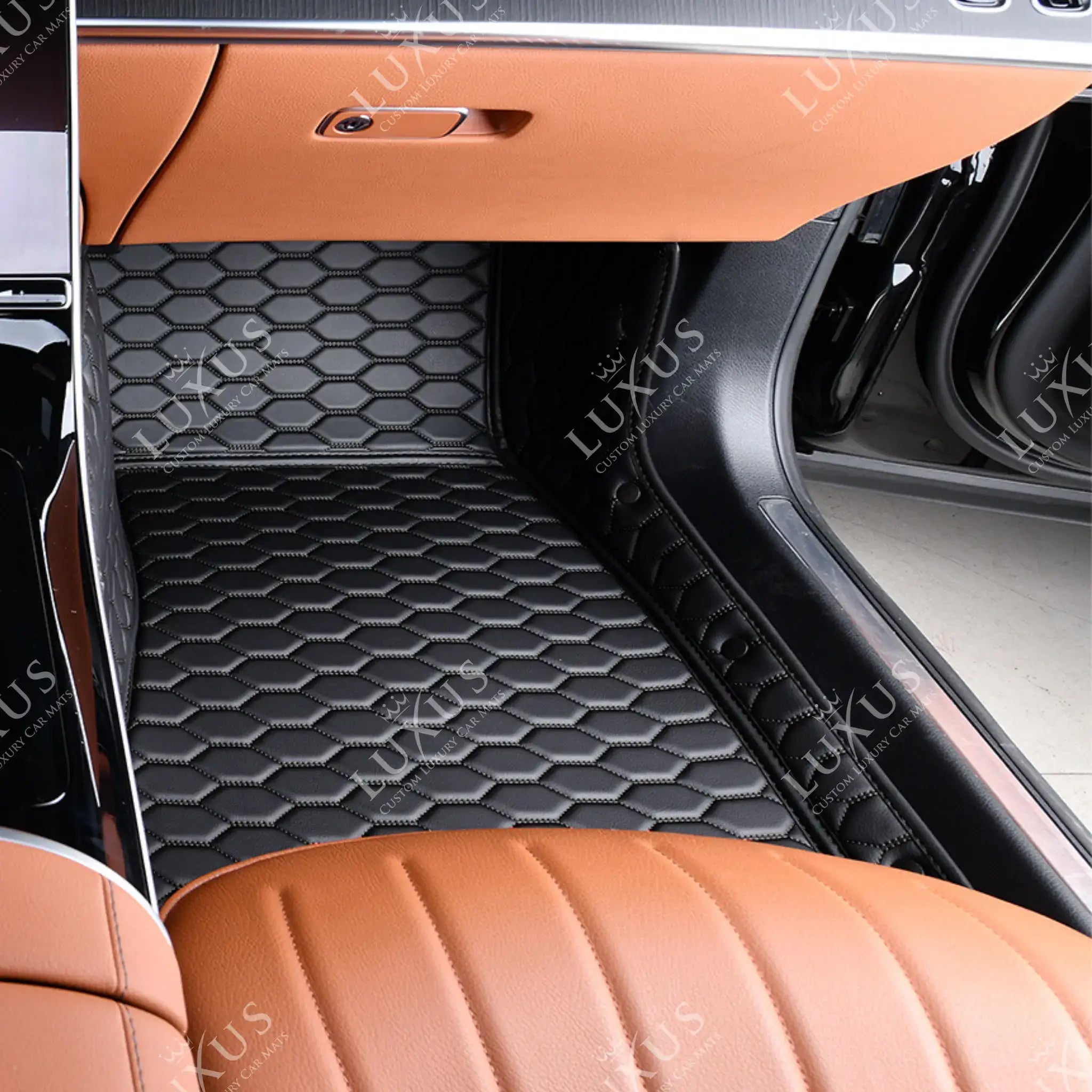 Luxus Premium Honeycomb Custom Car Mats Set | Black & Black Stitching