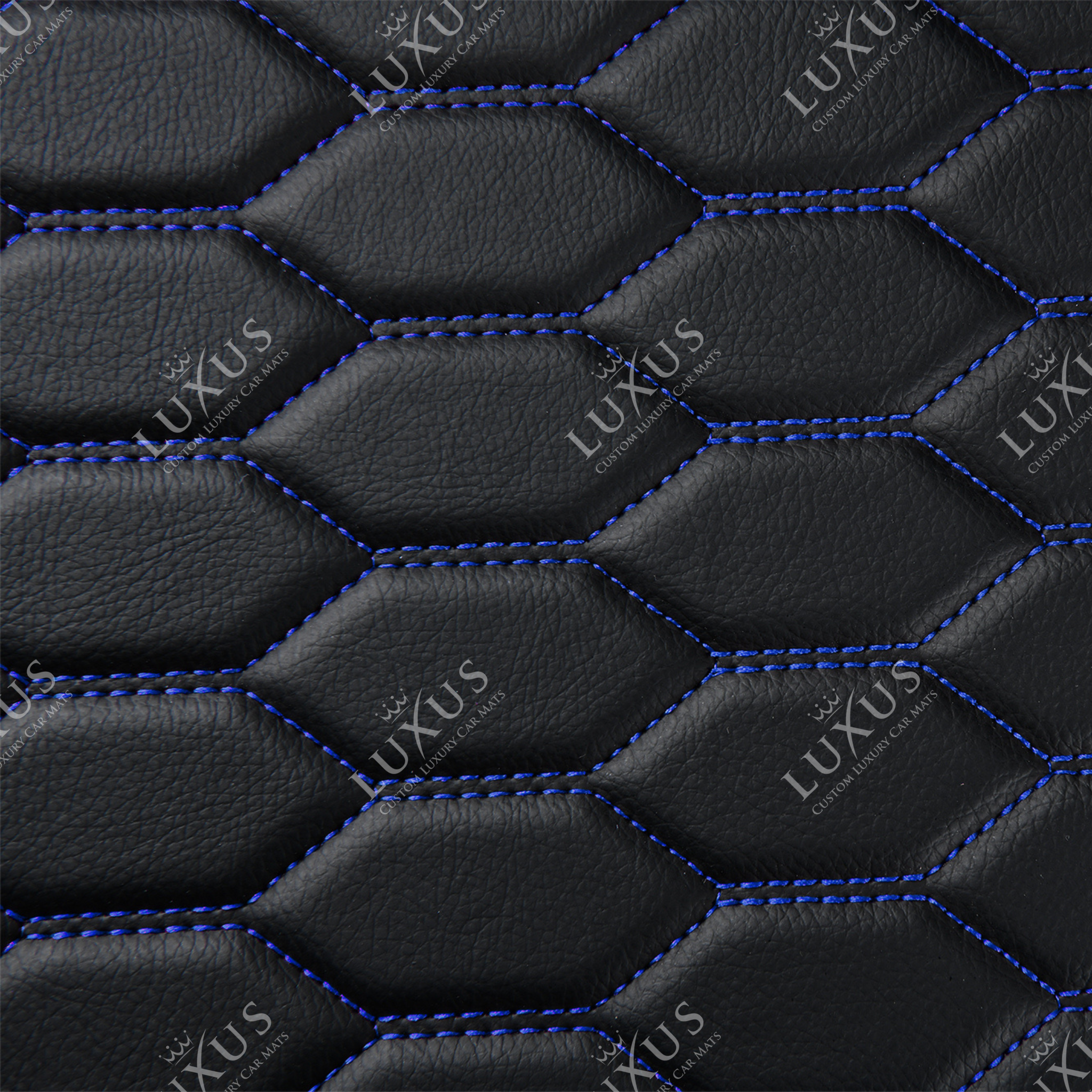 Luxus Premium Honeycomb Custom Car Mats Set | Black & Blue Stitching