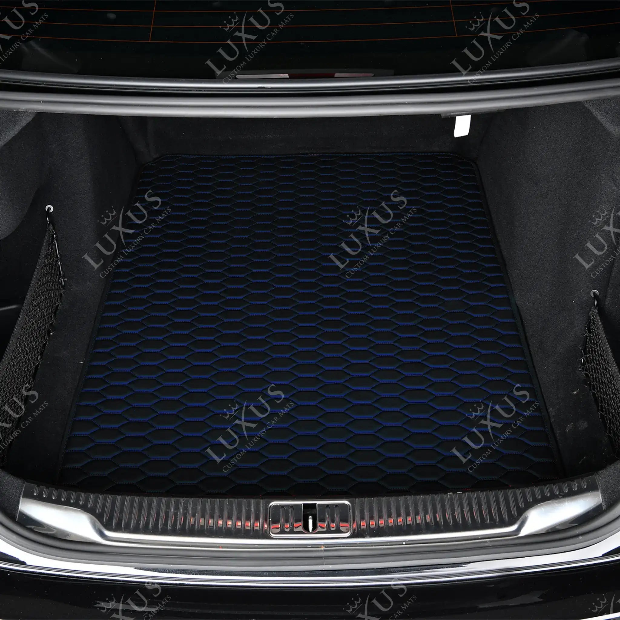 Luxus Premium Honeycomb Custom Base Trunk Liner | Black & Blue Stitching
