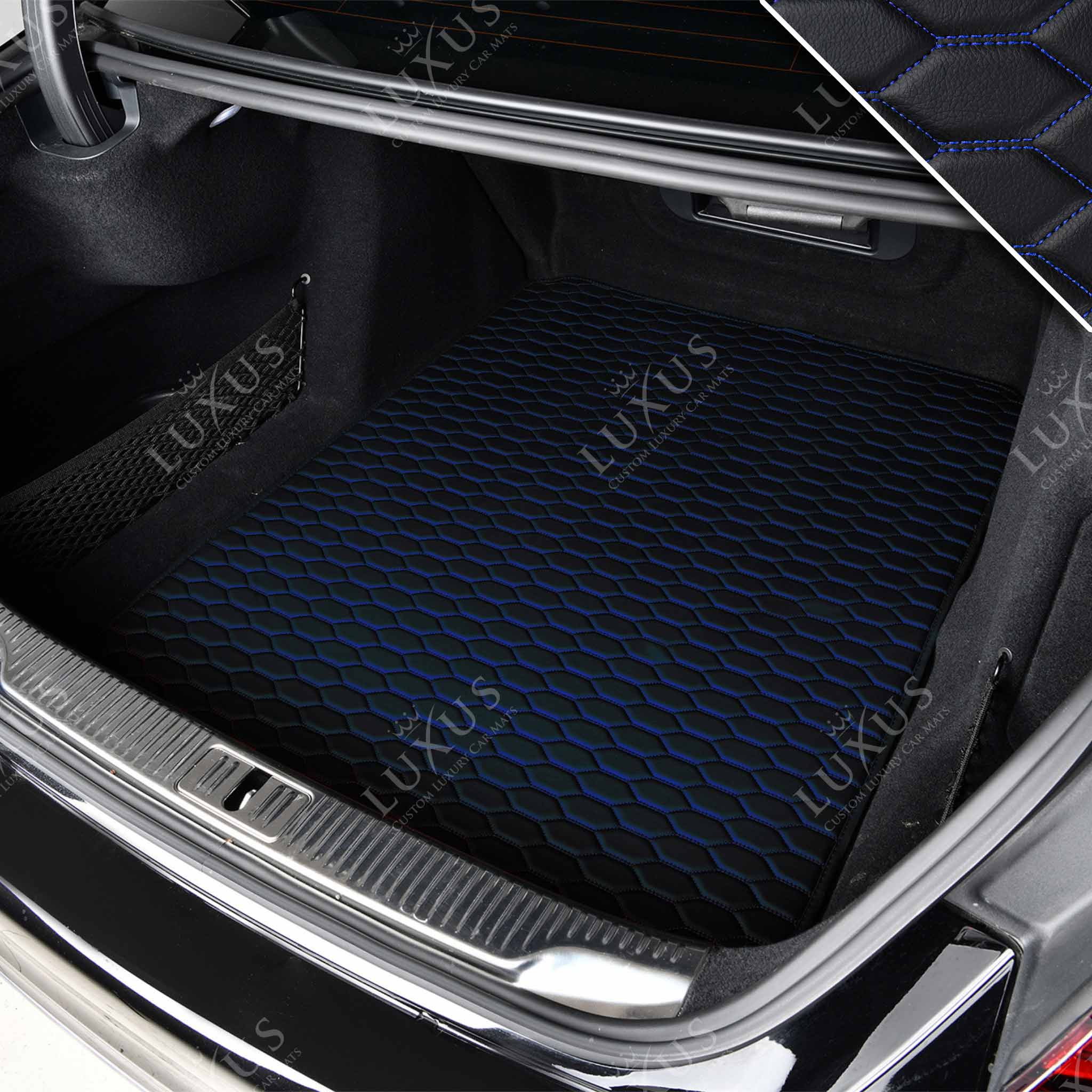 Luxus Premium Honeycomb Custom Base Trunk Liner | Black & Blue Stitching