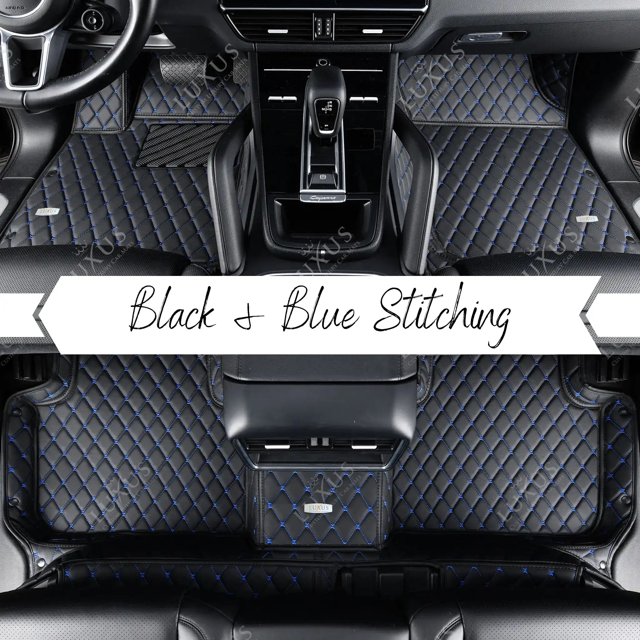 Black & Blue Stitching Diamond Luxury Car Mats Set