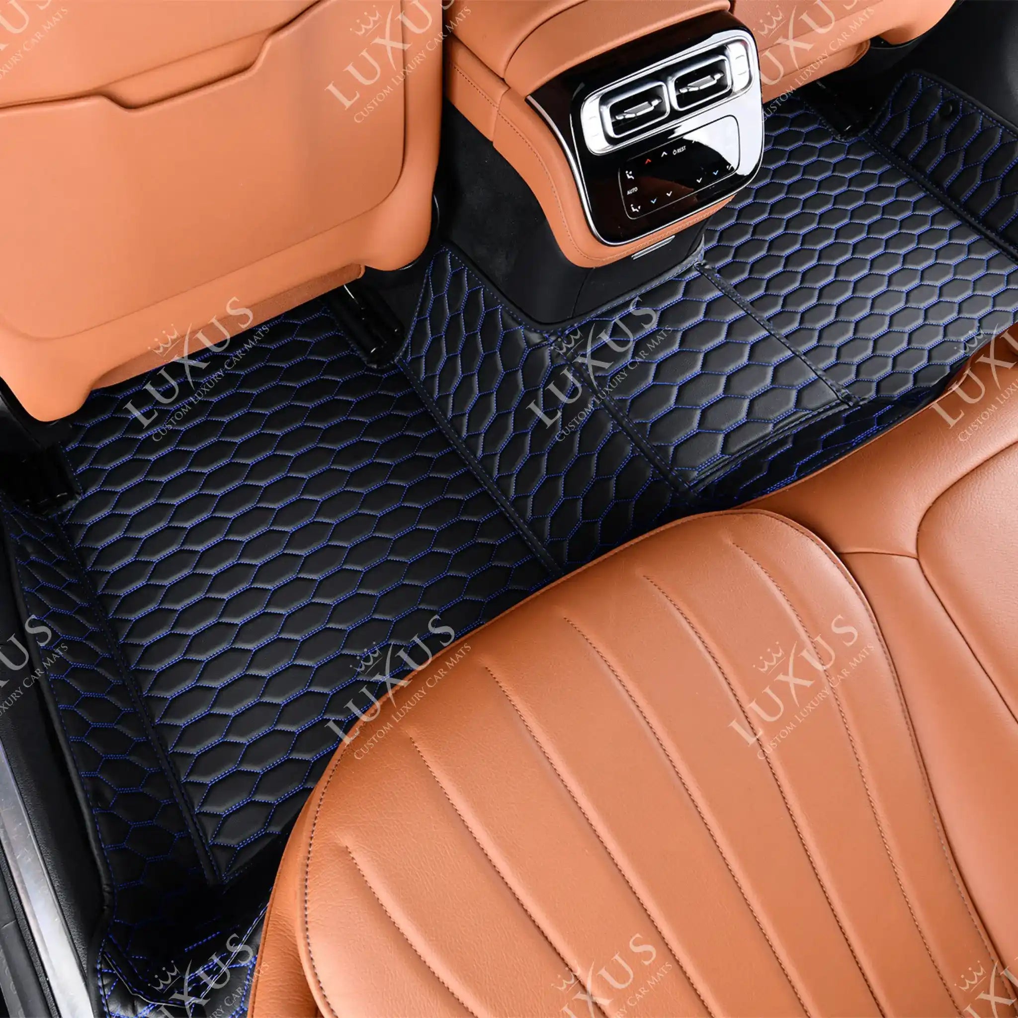 Luxus Premium Honeycomb Custom Car Mats Set | Black & Blue Stitching