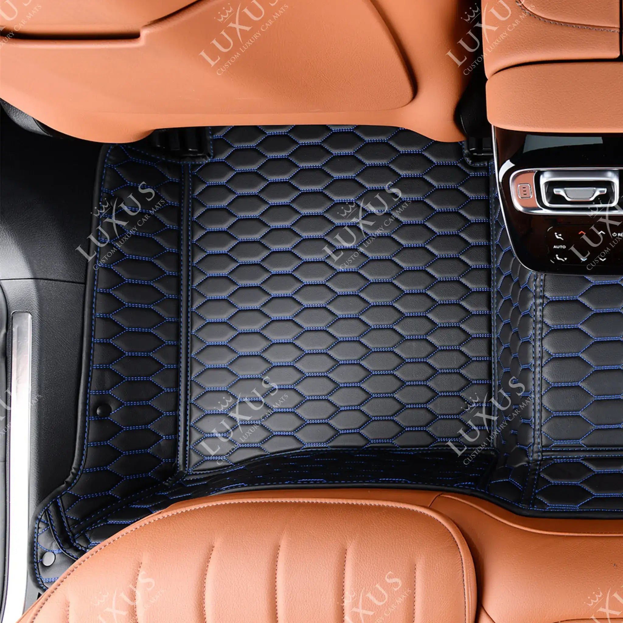 Luxus Premium Honeycomb Custom Car Mats Set | Black & Blue Stitching