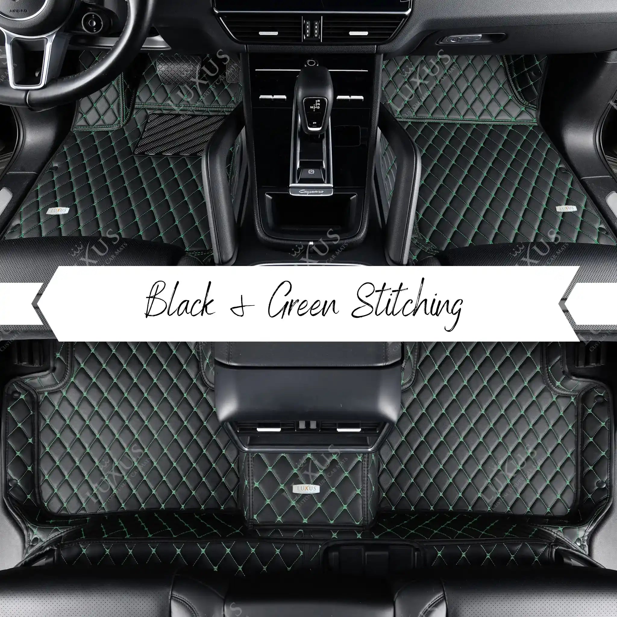 Luxus Car Mats™ – Luxus-Automatten-Set mit schwarzen und grünen Nähten