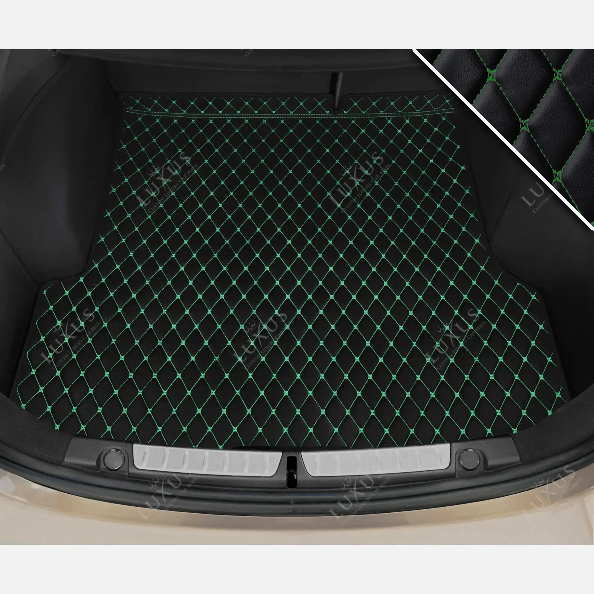 Luxus Premium Diamond Custom Base Trunk Liner | Black & Green Stitching