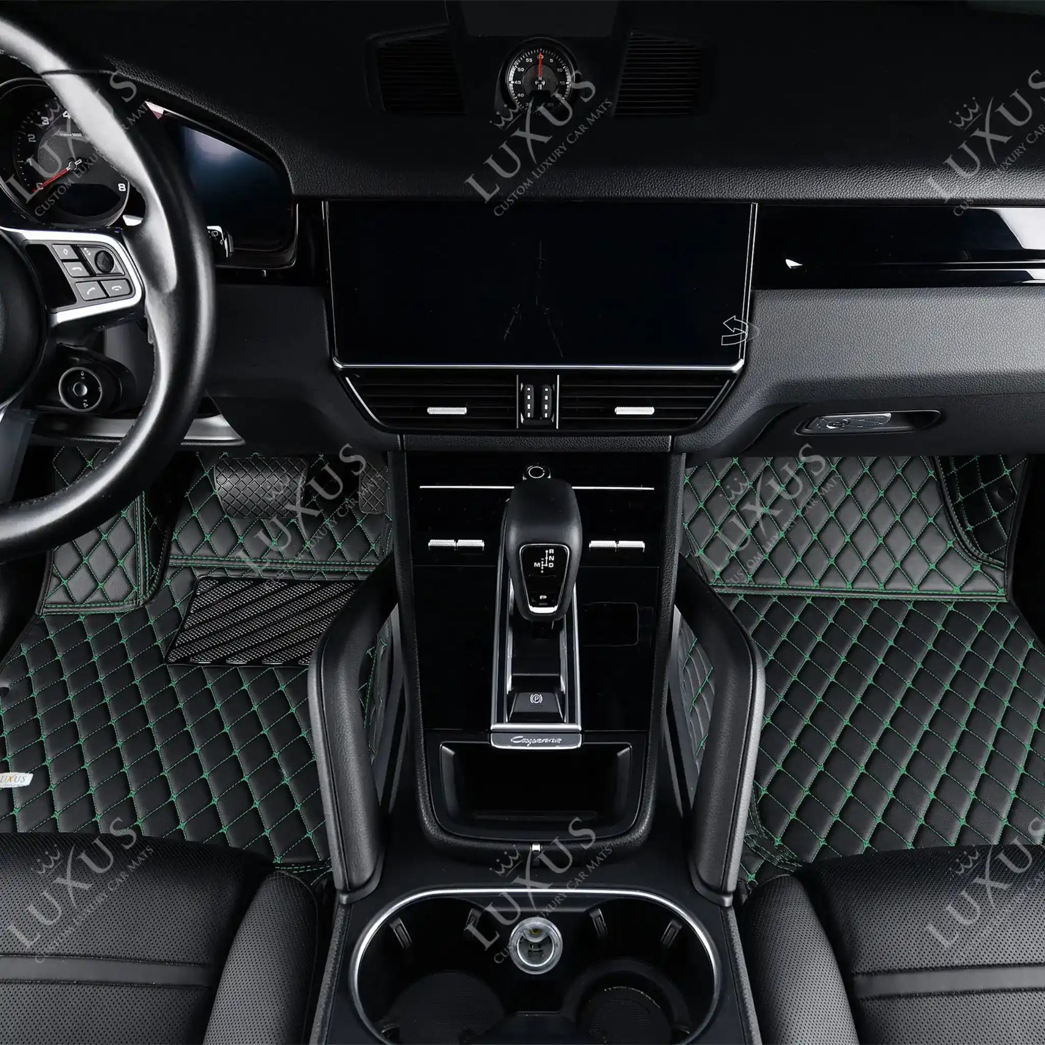 Luxus Car Mats™ – Luxus-Automatten-Set mit schwarzen und grünen Nähten